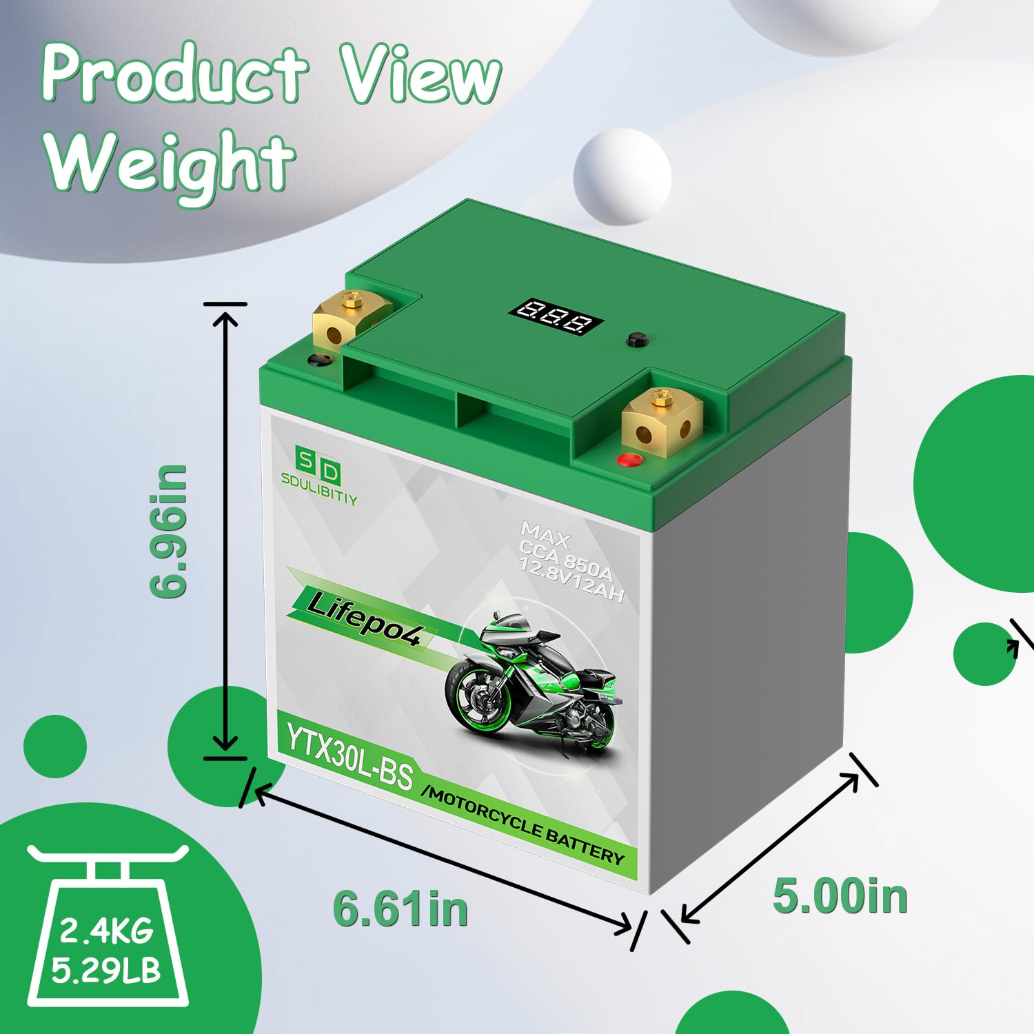 YTX30L-BS Lithium Motorcycle Battery LiFePO4 Engine Start Battery 12.8V 12AH 850 CCA LiFePO4 Engine Start Battery with BMS (Smar