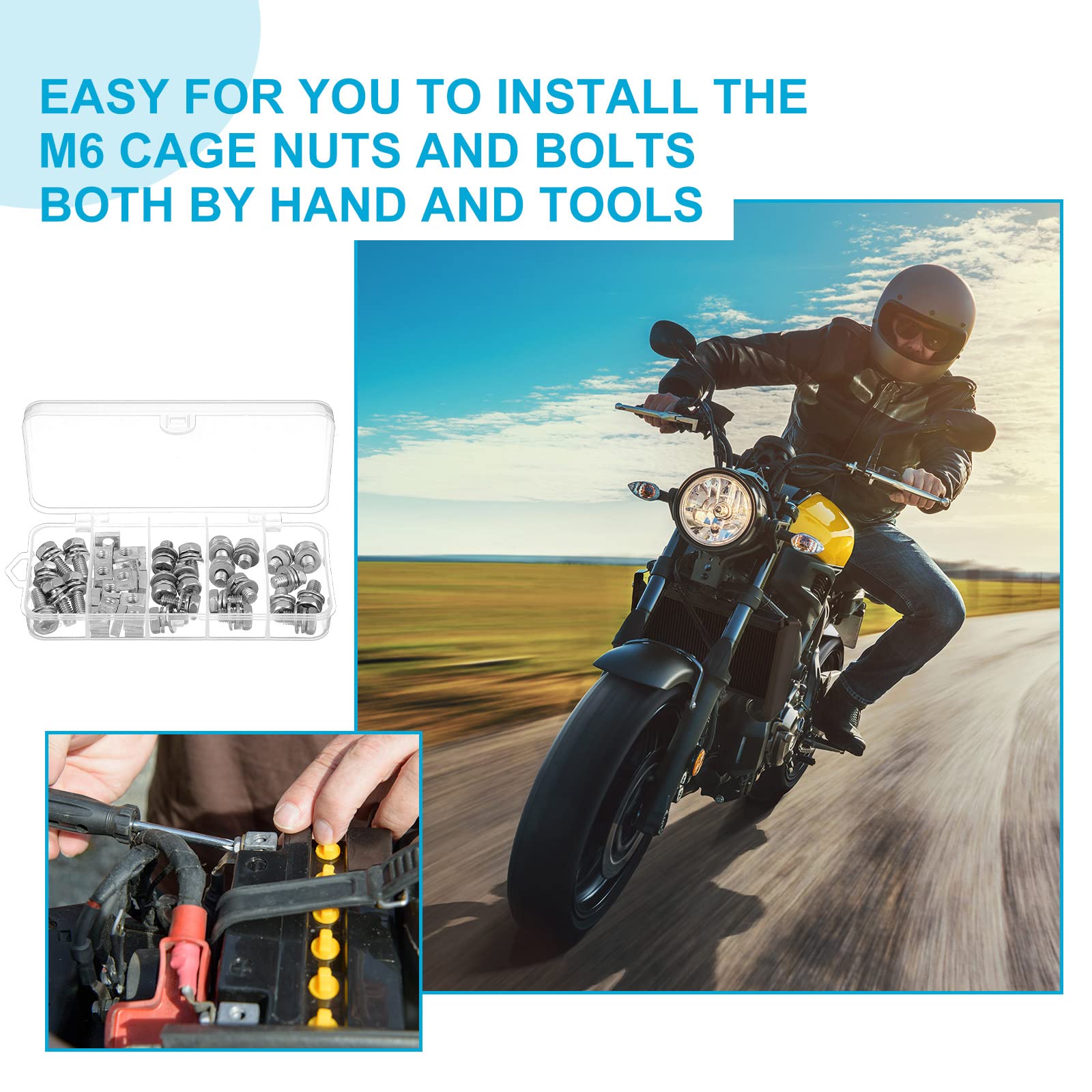 48 Pack Motorcycle Battery Terminal Nuts and Bolt Kit M6 x 10 mm 12 mm 16 mm 20 mm Bolt Square Nut Kit Stainless Steel Motorcycl