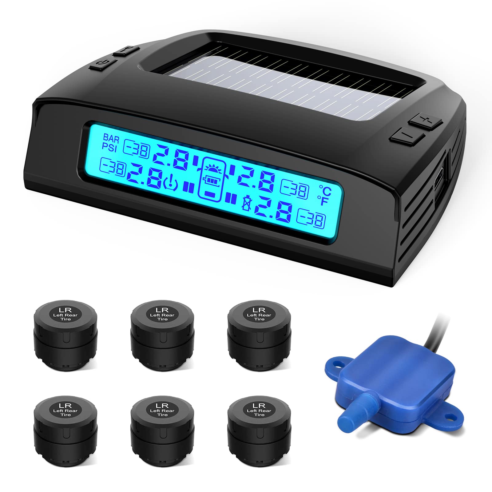 Tymate Tire Pressure Monitoring System - Solar Charge Rv Tpms, 5 Alarm Modes, Auto Backlight & Sleep Mode, W/Repeater For Longer