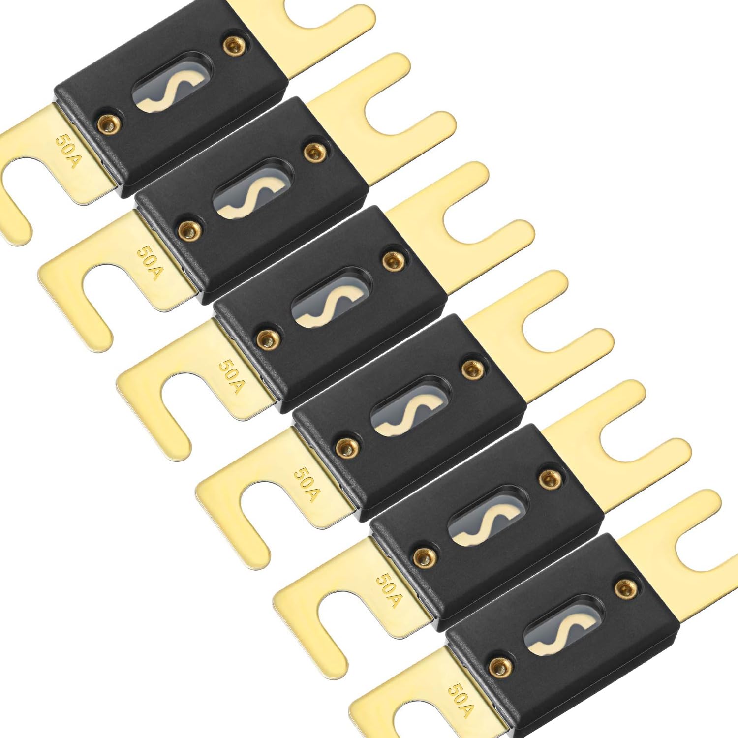 Smseace 6Pack 50Amp/50A Anl Fuse Compatible With 12V & 24V Systems For Audio Marine Vehicle Video System Gold-Plated Anl Fuses
