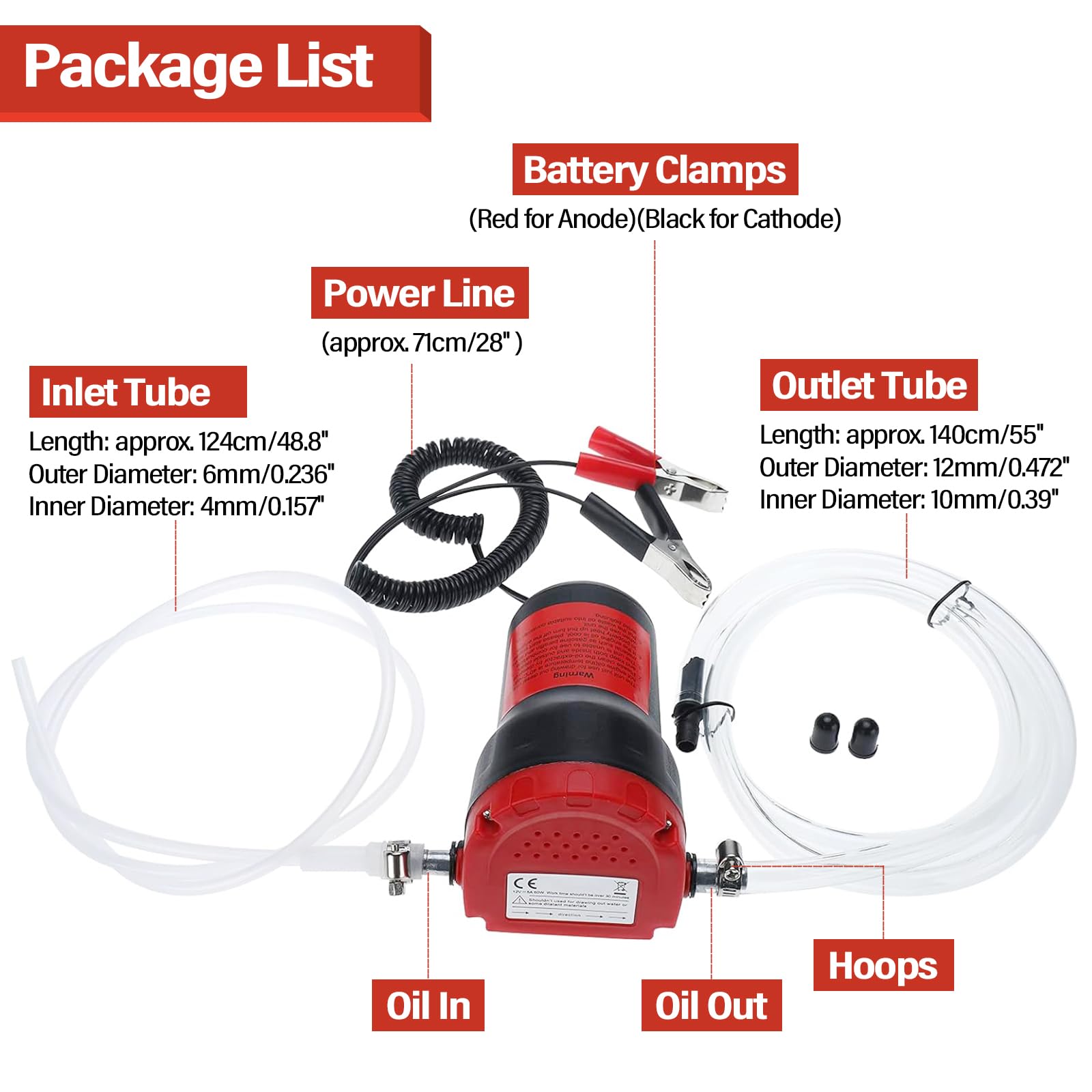 Amarine Made 12V 60W Oil Change Pump Extractor, Oil/Diesel Fluid Pump Extractor Scavenge Oil Change Pump Transfer Suction Transf