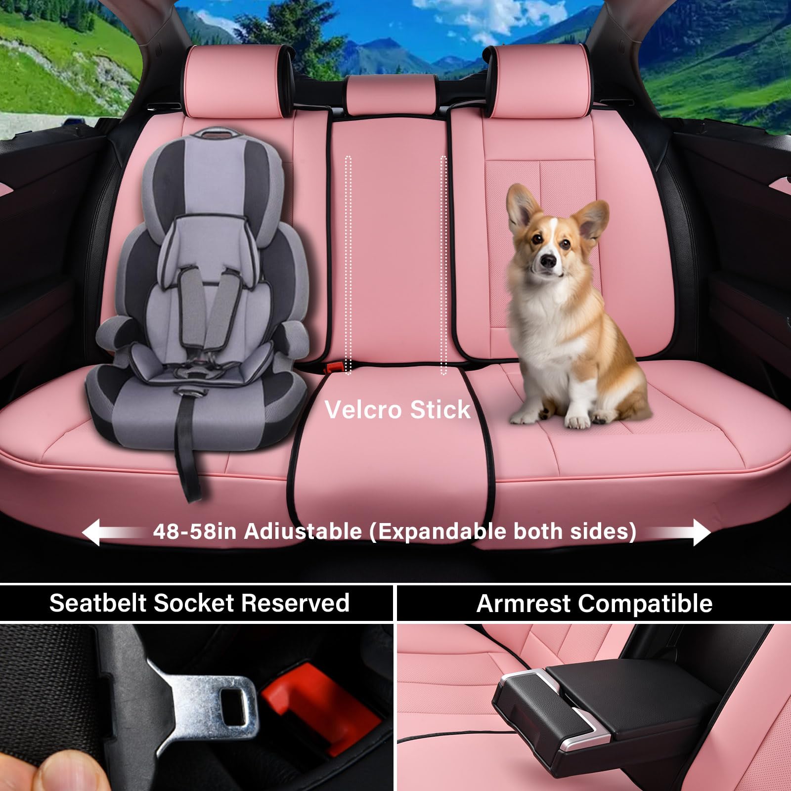 Coverado Car Seat Covers Full Set, Seat Covers For Cars, Pink Car Seat Cover, Car Seat Protector Waterproof, Nappa Leather Car S