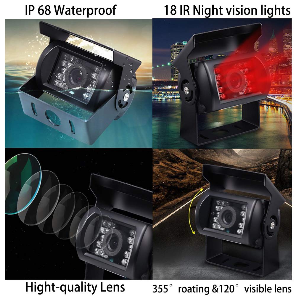Camecho Truck Backup Camera Heavy Duty 18 Led Ir Night Vision Waterproof Vehicle Rear View Camera 12 V 24V Backup Camera Without