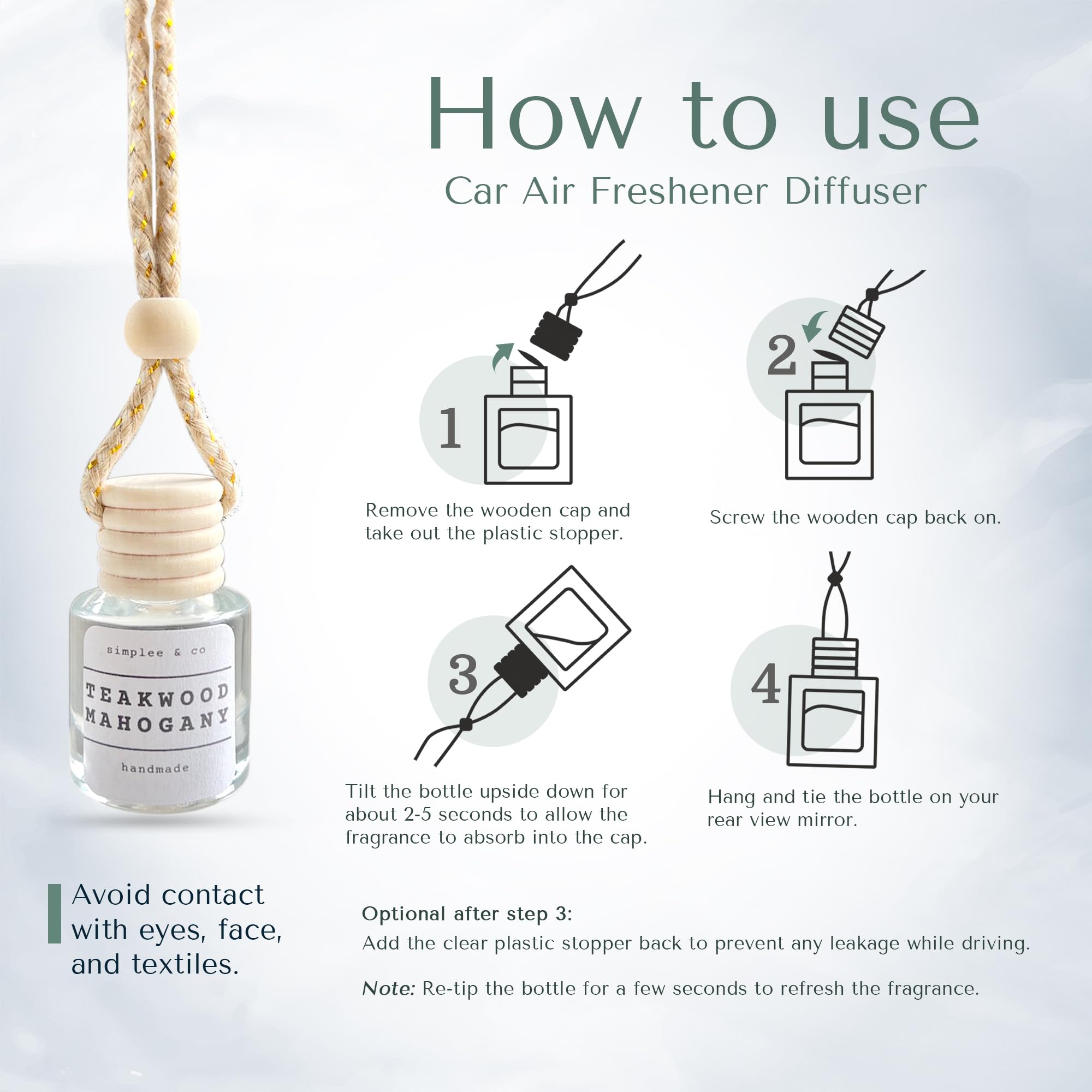 Teakwood and Mahogany Car Air Hanging Essential Oil Diffuser, Car Air Freshener Diffuser with Long Lasting Essential Oils, Aroma