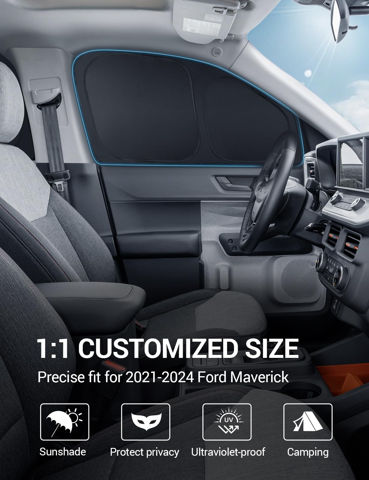 Proadsy 2025 Upgrade Window Sun Shade For Ford Maverick 2021-2024 2025 Side Rear Window For Baby/Camping Uv Rays And Privacy Pro