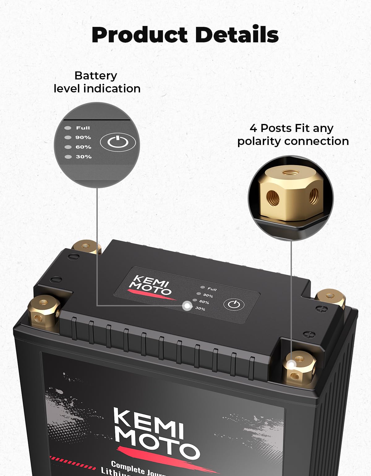 Kemimoto Lithium Motorcycle Battery Ytx20L-Bs/Ytx24Hl-Bs Lifepo4 Lithium Battery 12V 12Ah, Pre-Charged Powersports Battery, With