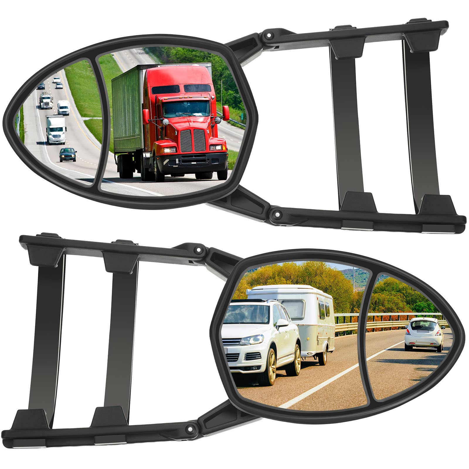 2 Pieces Black Clamp-On Towing Mirrors - Car Mirror Extenders, Clip-On Universal Extensions for Vehicle, Car, Truck, Trailer - A