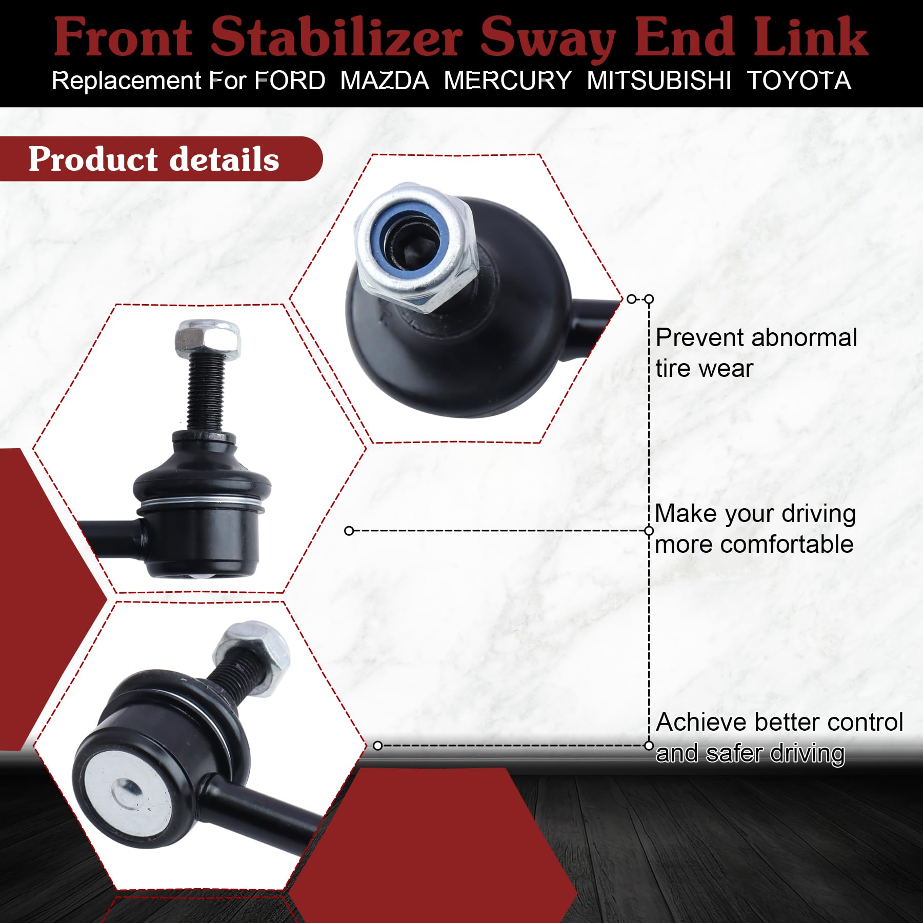 Stiueoav K80296 Sway Bar Link - Front Stabilizer End Link Compatible With 2004-2012 Ford Escape?2005-2011 Mazda Tribute/Mariner?