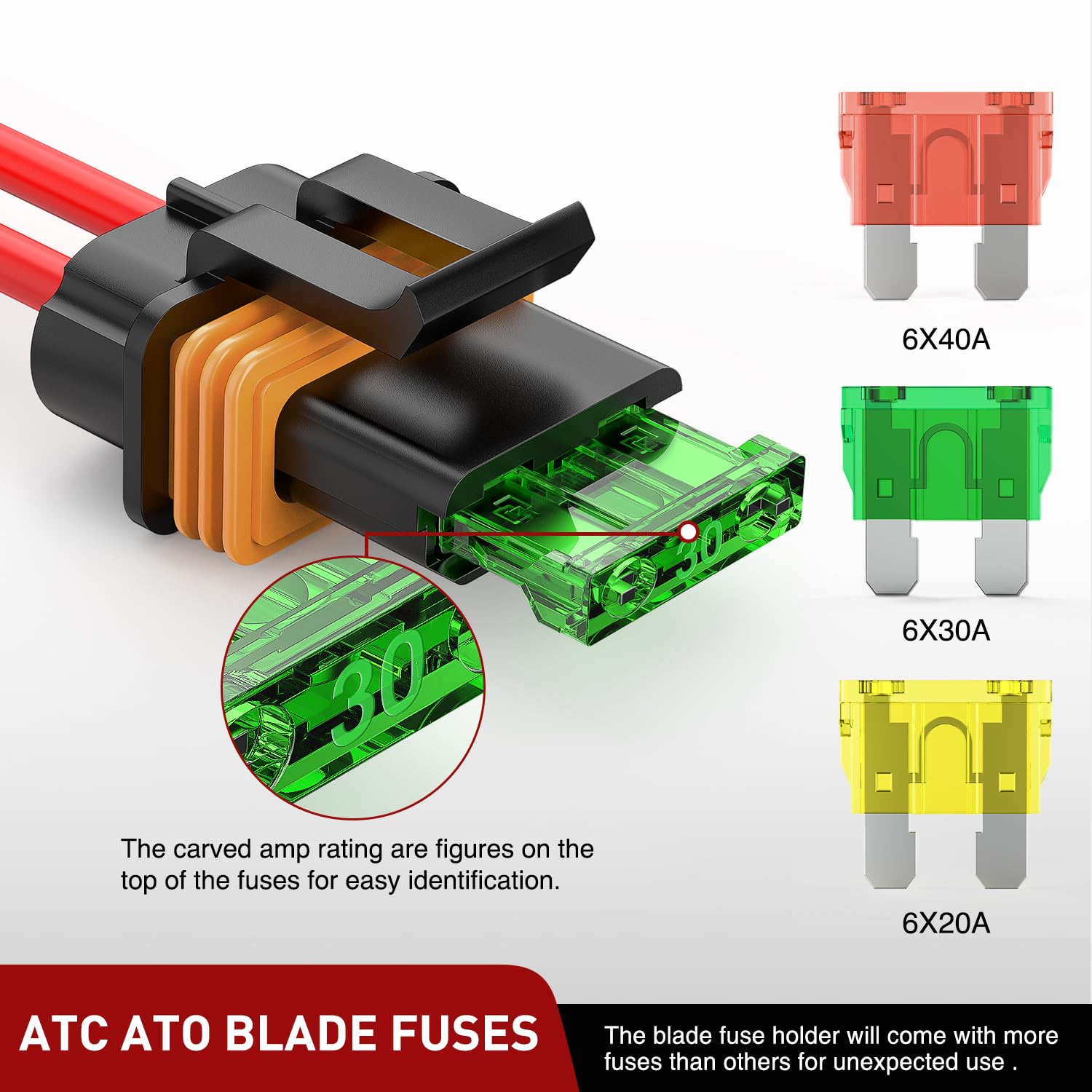 Nilight 6Pcs Inline Fuse Holder 12Awg Waterproof Atc/Ato Blade Holder 20A 30A 40A Regular Heavy Duty In Line W/Cover Fits 1A To