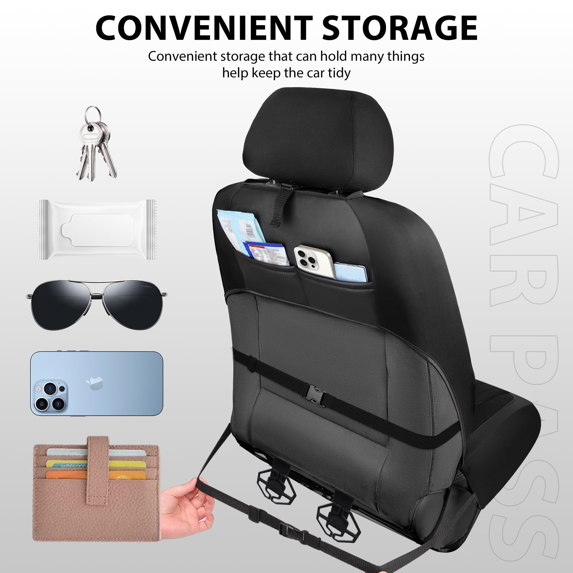 Car Pass Thick Foam 3D Mesh Leather Car Seat Covers Full Set, Luxury Breathable Premuim Faux Leather Automotive Seat Covers, Air