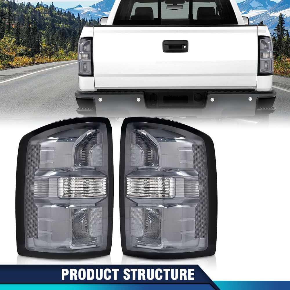 Pit66 Smoke Lens Tail Lights Compatible With Gmc Sierra 1500 2500 Hd 3500 Hd 2014 2015 2016 2017 2018 2019 Drive & Passenger Sid