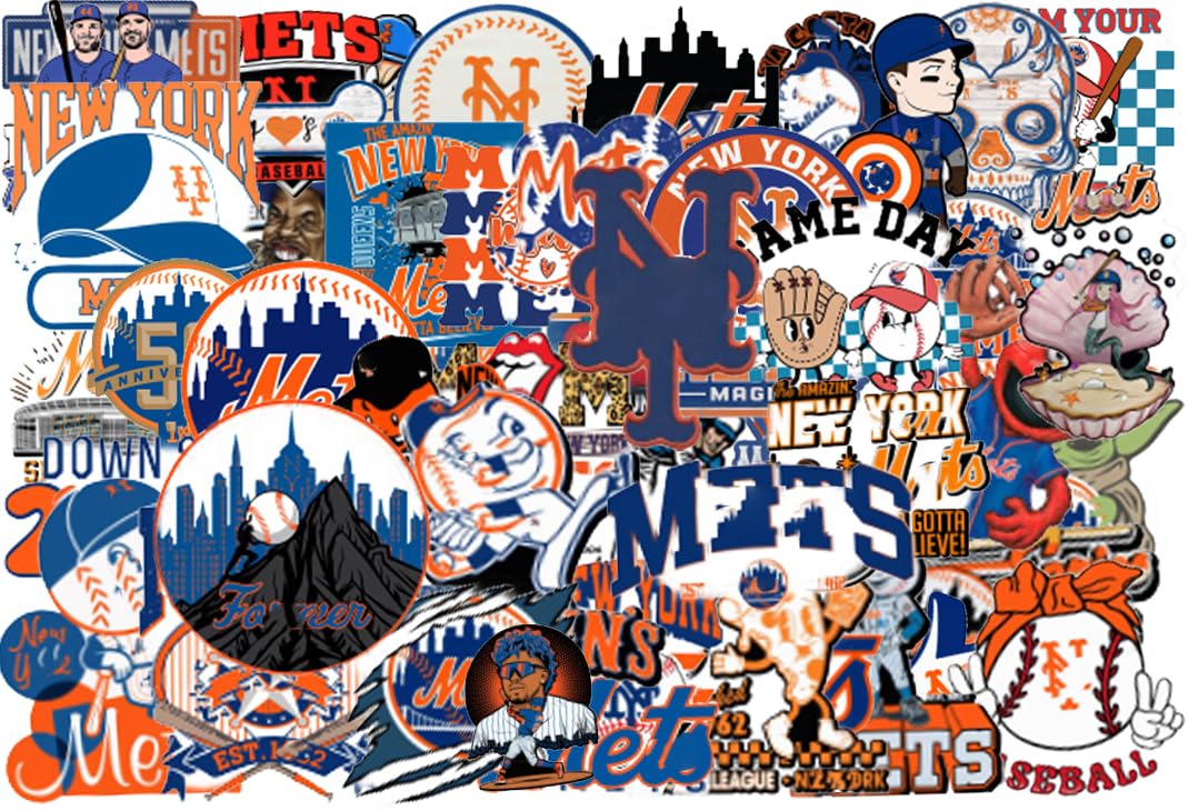 50 PCS New York American Vinyl Mets Stickers Pack Baseball Stickers for Water Bottle, Laptop, Bicycle, Computer, Motorcycle, Tra