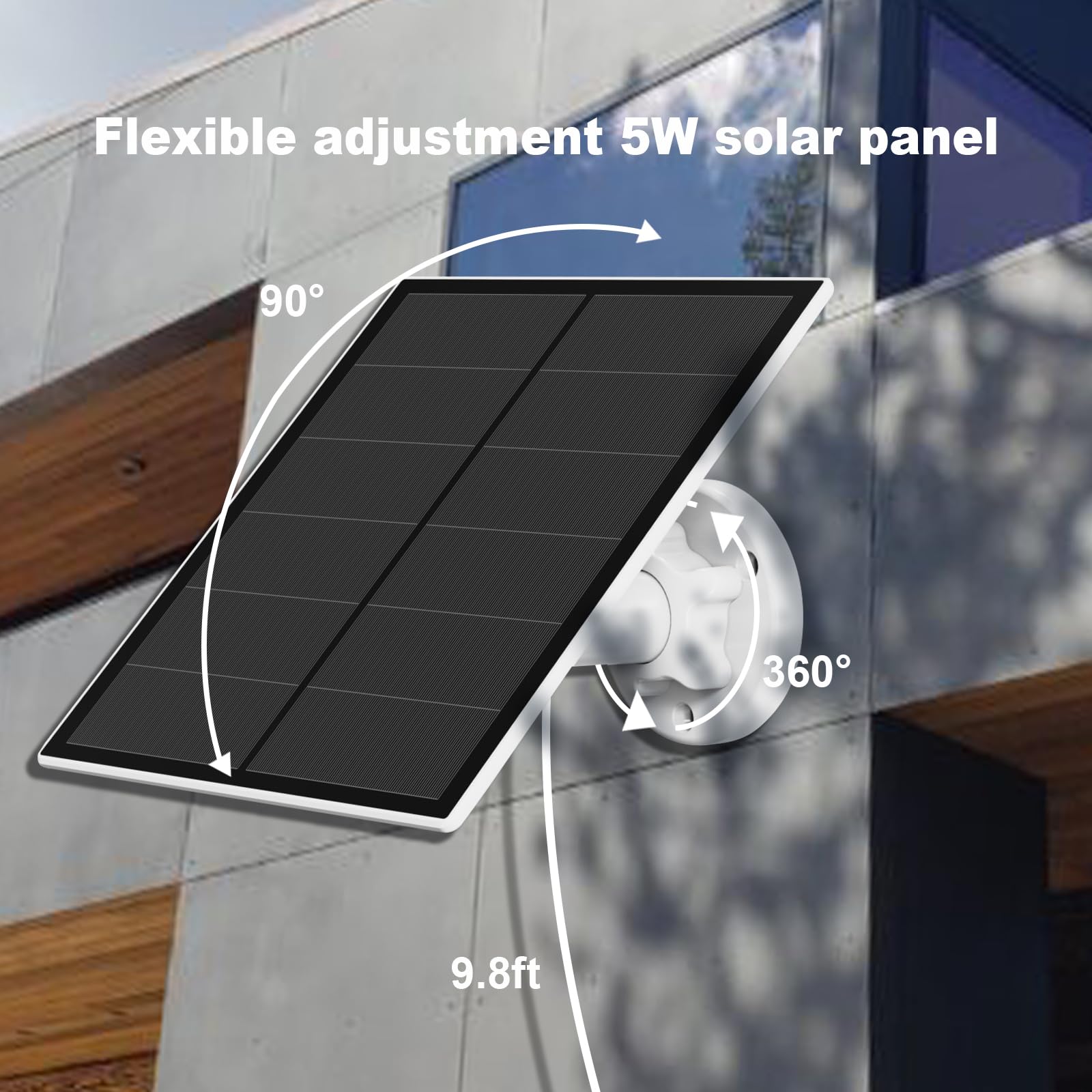 5W Solar Panel For Security Camera, Usb Solar Panel For Dc 5V Outdoor Rechargeable Battery Camera, Solar Panels With Micro Usb And Usb-C Port, Adjustable Security Mount, Ip65 Waterproof, 9.8Ft Cable