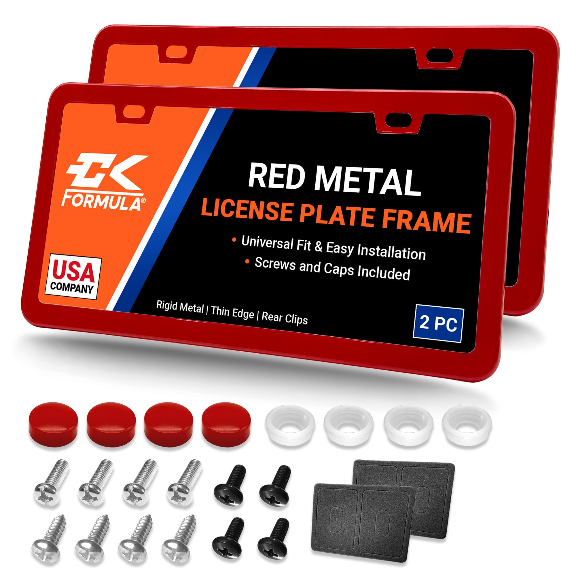 Pure Red License Plate Frames - 2 Pack, Metal Car Plate Frame, Red License Plate Frame for Women & Men, Car License Plate Holder