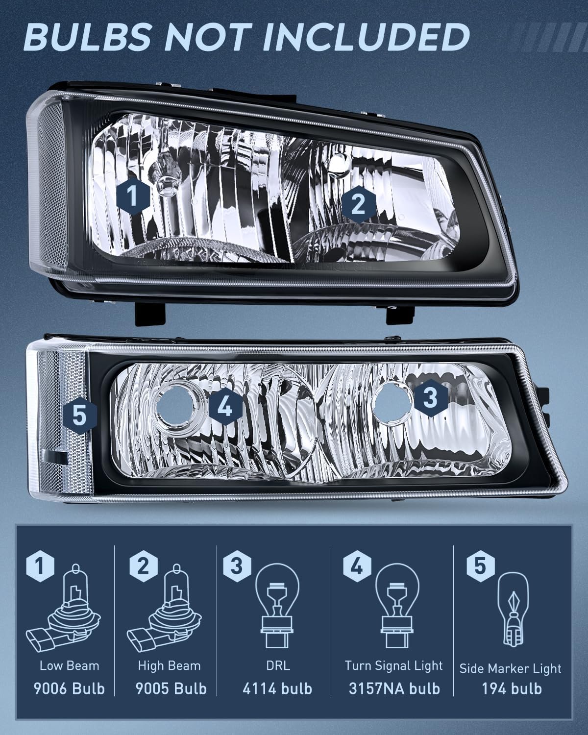 Nilight Headlight And Taillight Assembly Combo Compatible With 2003 2004 2005 2006 2007 Chevy Silverado 1500 1500Hd 2500 2500Hd