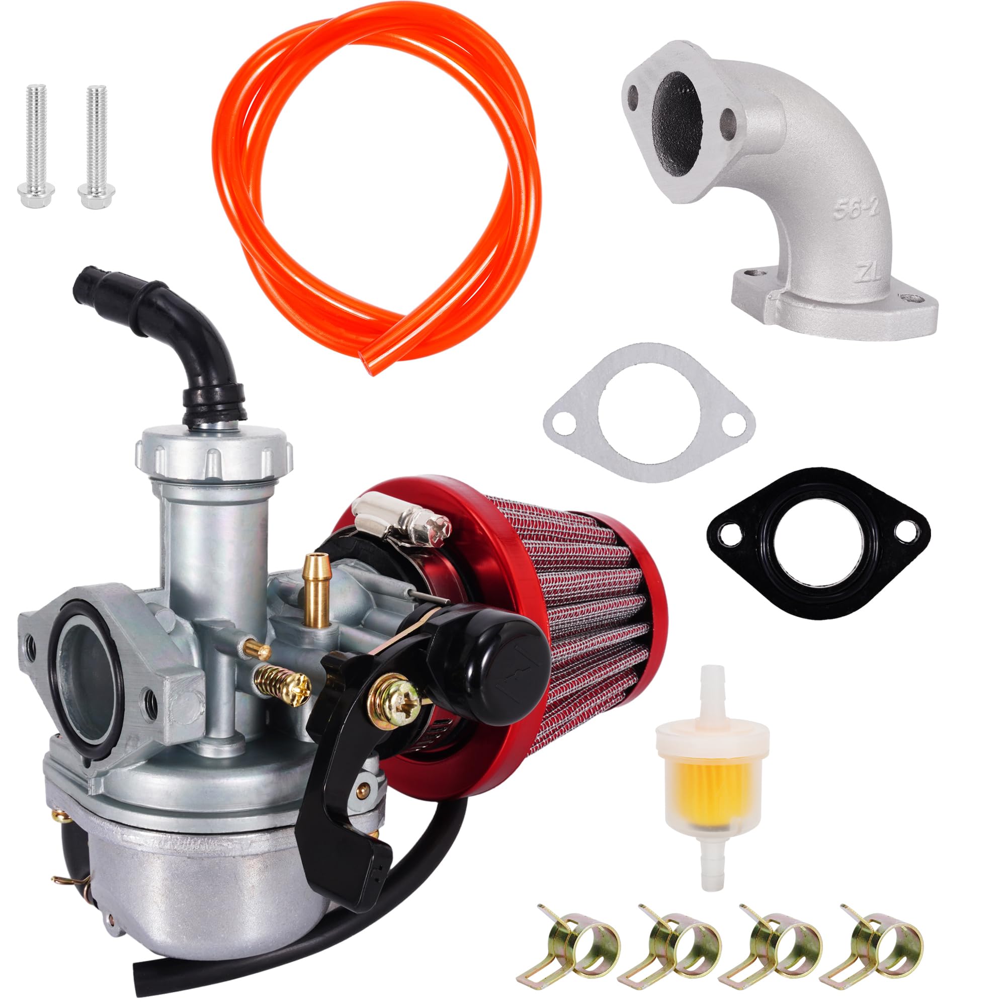 Rutu Pz22 Carburetor 22Mm Carb With 38Mm Air Filter Cleaner Intake Pipe Kit For Ssr 110Cc 125Cc Sunl Roketa Taotao Monkey Coolster Thumpstar Crf Pit Bike Atv Quad Parts