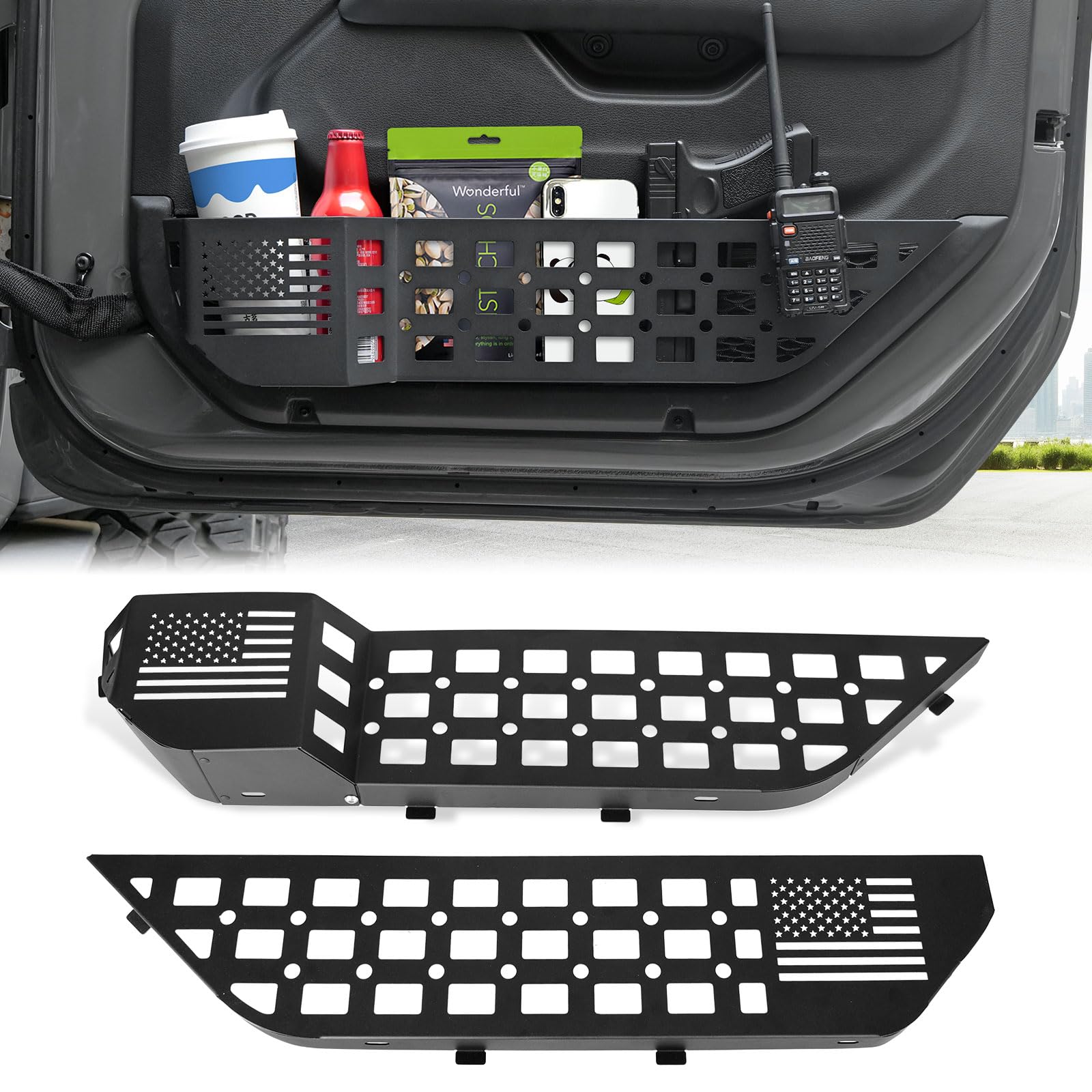 Maiker Metal Front Door Storage Box, Door Side Insert Organizer Box Pockets For Replace Sagging Nets Compatible With 2018-2024 J