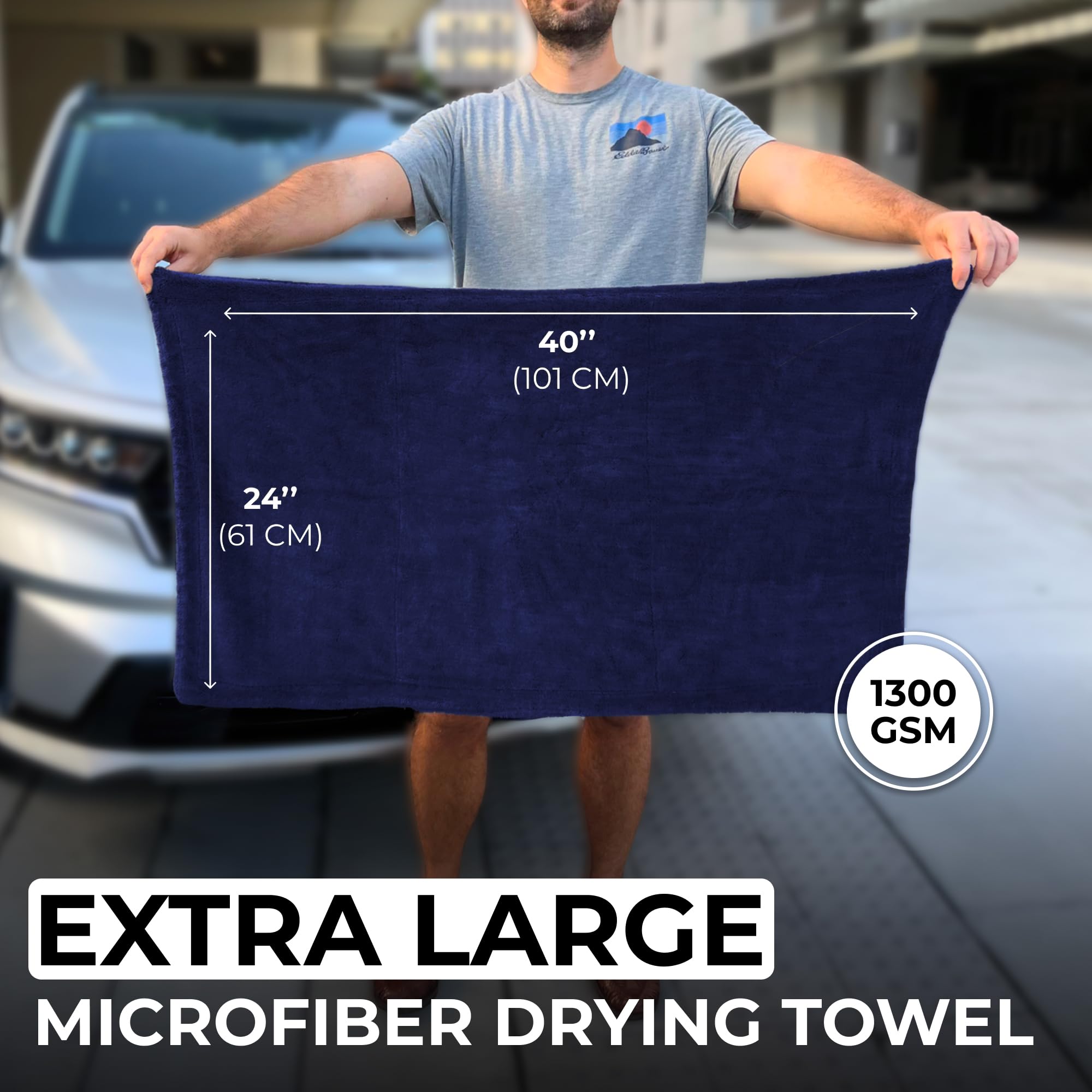 Microfiber Car Drying Towel 1300 GSM Double Twisted Loop - Premium Extra Large Auto Wash Towel for Cars Trucks SUV - Super Absor