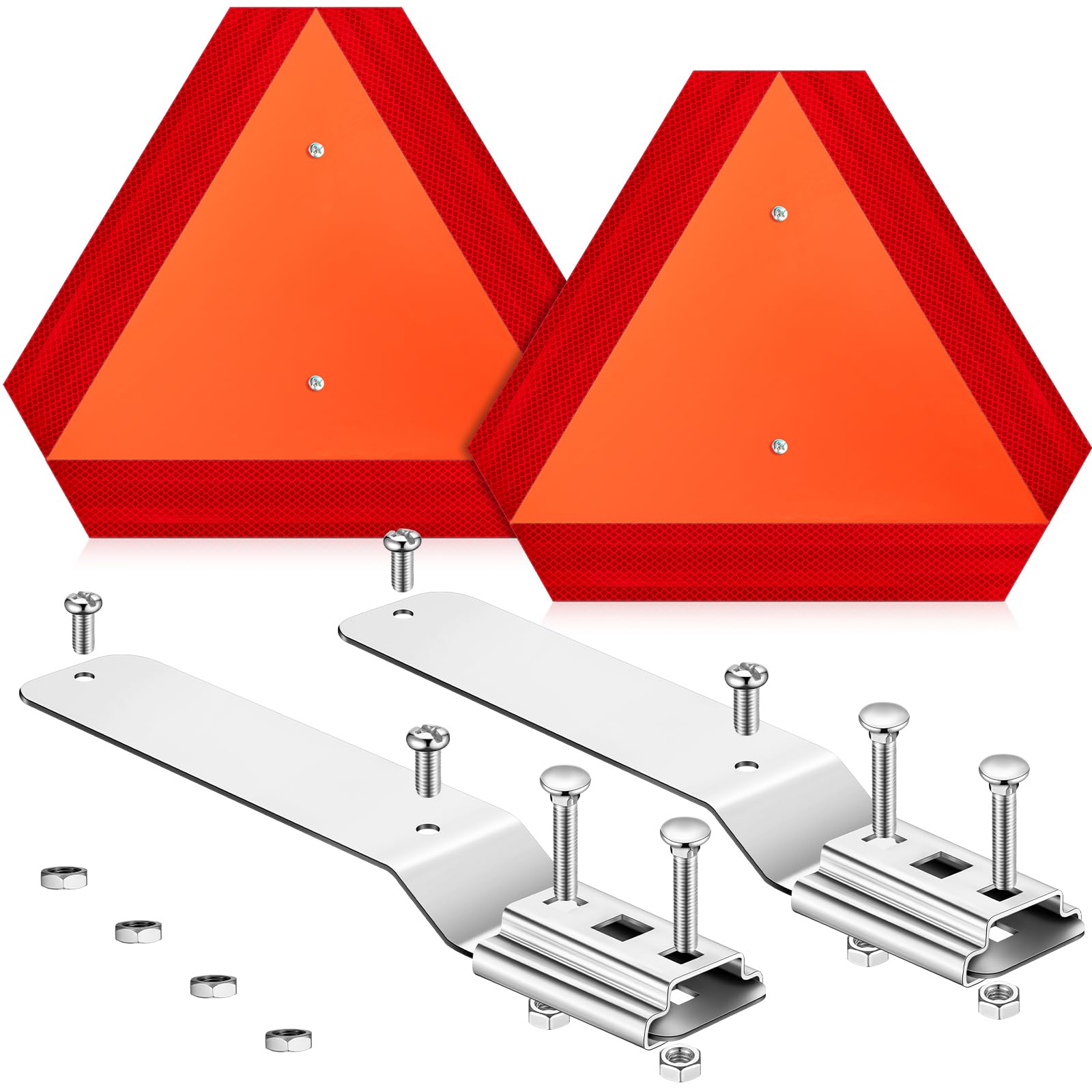 Yaocom 2 Sets Slow Moving Vehicle Sign with Mounting Bracket 14 x 16 Inch Slow Moving Vehicle Triangle Sign Aluminum Warning Tri