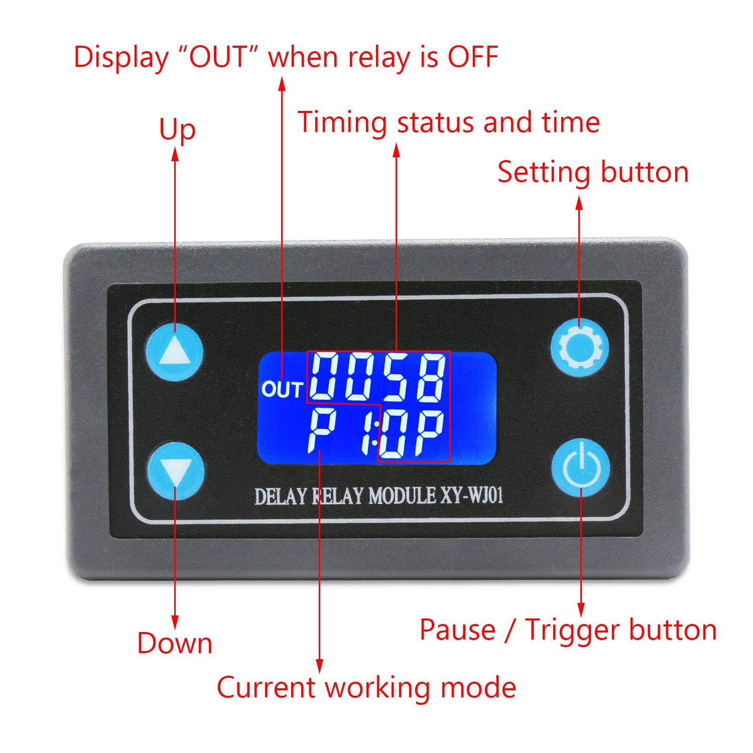 Drok Delay Relay Module, Dc 6-30V Timer Relay 12V 24V 0.01S-9999Min 50Ma Digital Timer Cycle Delay Switch Module Ac 220V Power On-Off Controller With Lcd Display Switch Button Case