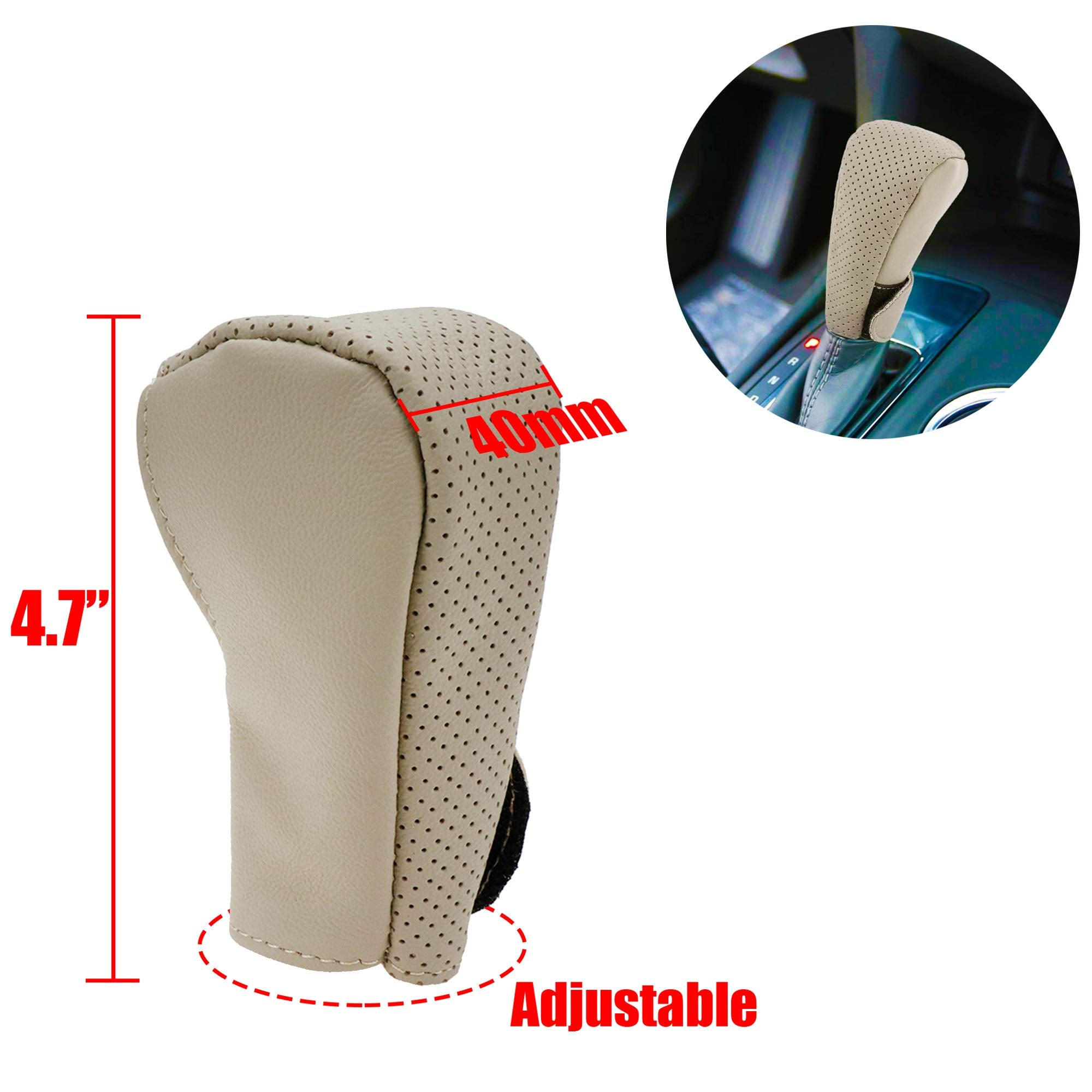 Modengzhe Leather Gear Shift Knob Cover, Hoop And Loop Design Auto Car Shift Knob Protector, Beige