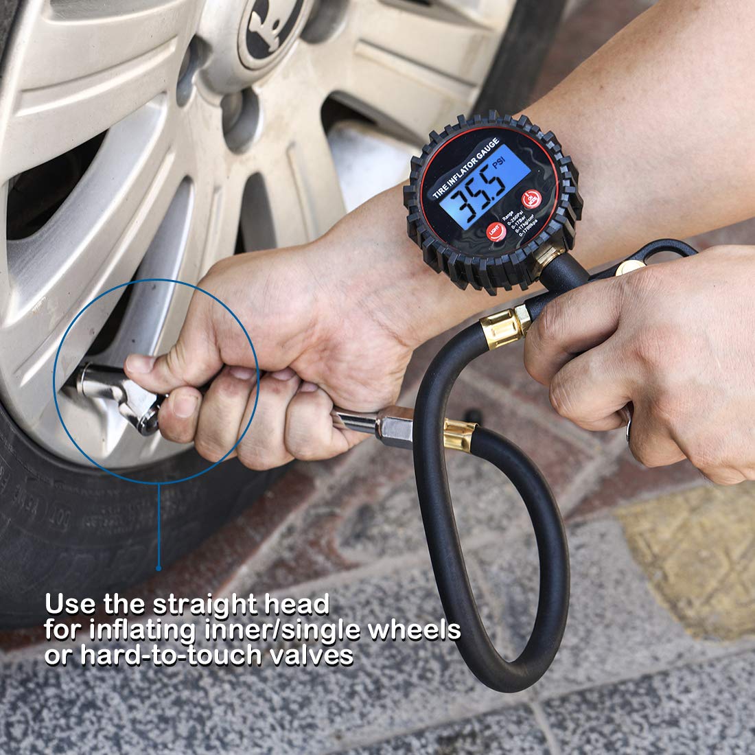 Czc Auto Heavy Duty Inflatable Air Chuck, Straight On Foot Dual Head Truck Tire Chuck, 1/4 Fnpt Extension Stem Compatible With Inflator Air Pump Compressor Accessories For Truck Bus Car Motorcycle