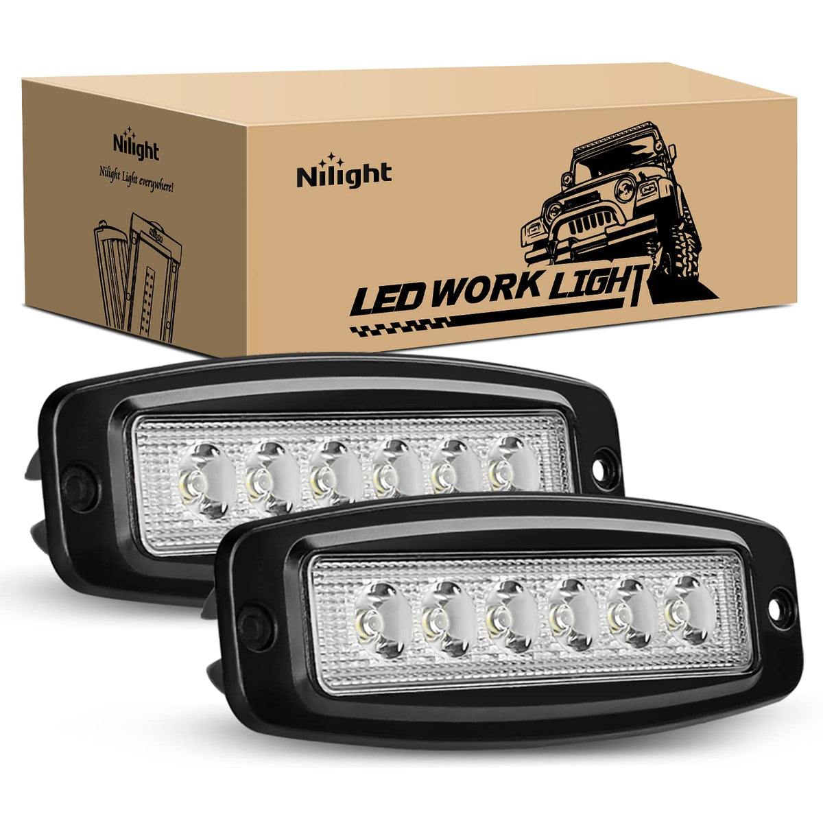 Nilight Led Pods Flush Mount 2Pcs 18W 7.3Inch Spot Offroad Fog Light Bar Waterpr WBCARB01MQSWG2I