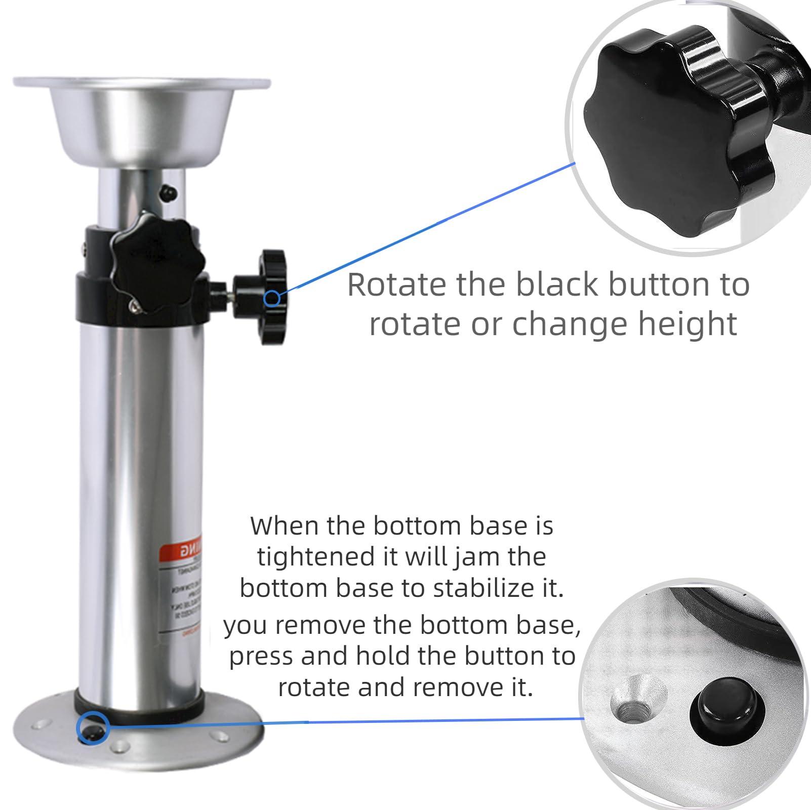 HWHongRV 3 Levels Adjustable RV Boat Table Pedestal, Detachable Aluminum Alloy RV Table Legs Stand Base Telescoping Mount Frame