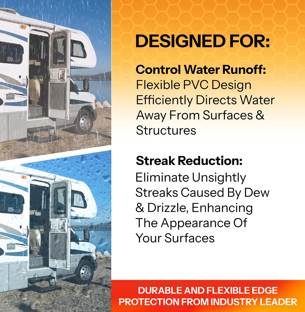 Trim-Lok Drip Rail, White - 1/2    Height, 125 Length - Pvc Plastic Rain Gutter For Cars, Vans, And Rvs, Easy To Install Flexibl