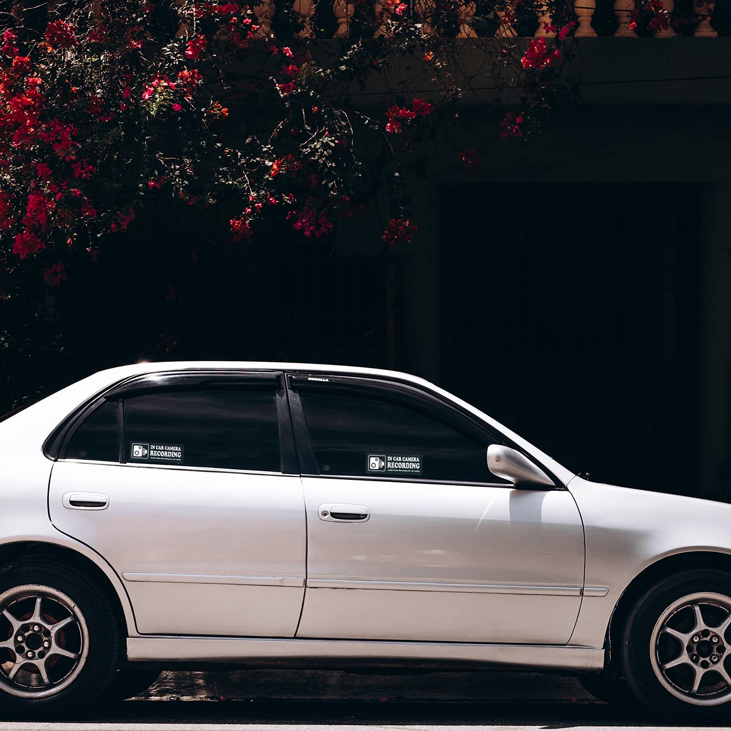 None Brand Waterproof Vinyl Camera Recording Window Stickers, White, 6x2, 4 Pcs for Rideshare, Van, Truck, Taxi, Bus Drivers