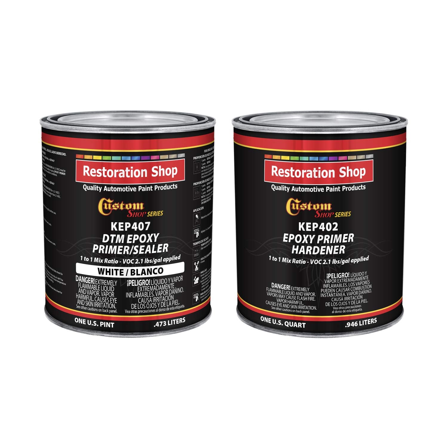 Custom Shop - White Epoxy Primer/Sealer 2.1 Voc (1/2 Gallon Kit) Anti-Corrosive Dtm High-Performance Primer For Automotive And I