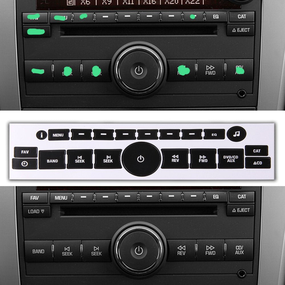 ROCCS 07-14 GM Vehicles Radio Dash Button Repair Kit Decal Fix Ruined Faded Audio Control Sticker Replacement for Denali Acadia