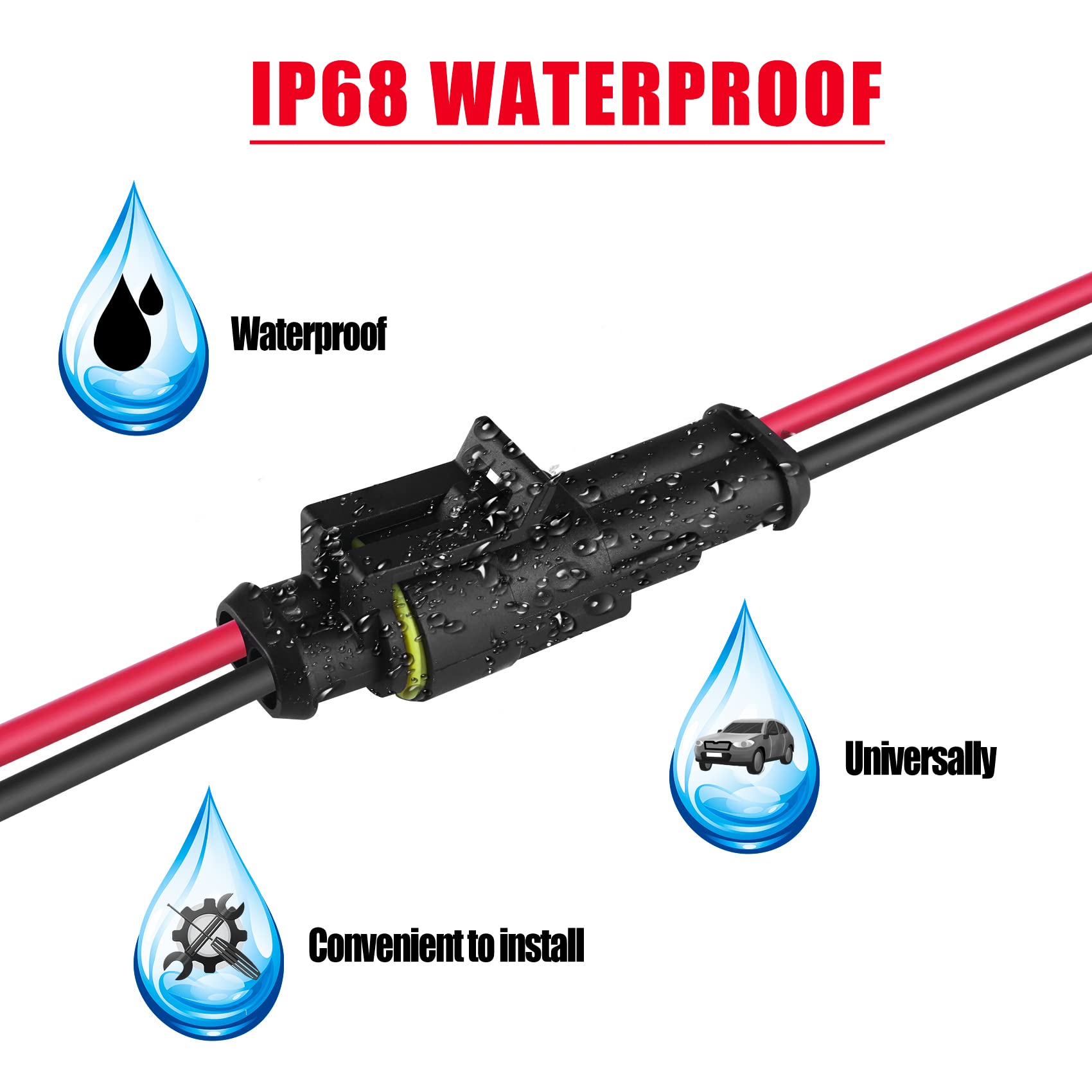 Muyi 2 Wire Connector 16Awg 5 Kits 2 Pin Waterproof Connectors With 10Cm Pigtail 1.5Mm Series Rubber Seal And Electrical Termina