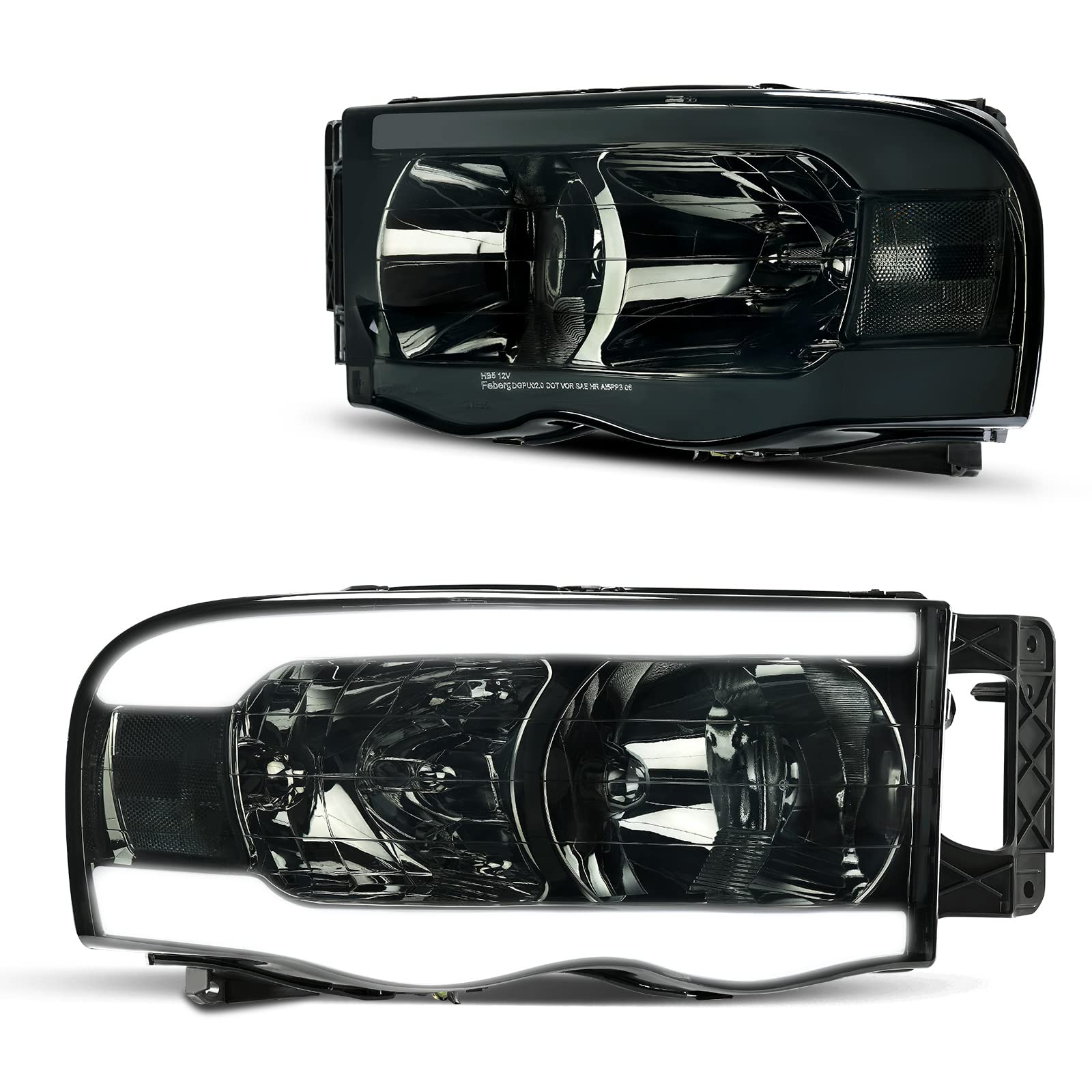 Dwvo Led Tube Headlights Assembly Compatible With 2002 2003 2004 2005 Dodge Ram 1500/2003 2004 2005 Dodge Ram 2500 3500 Drl Head