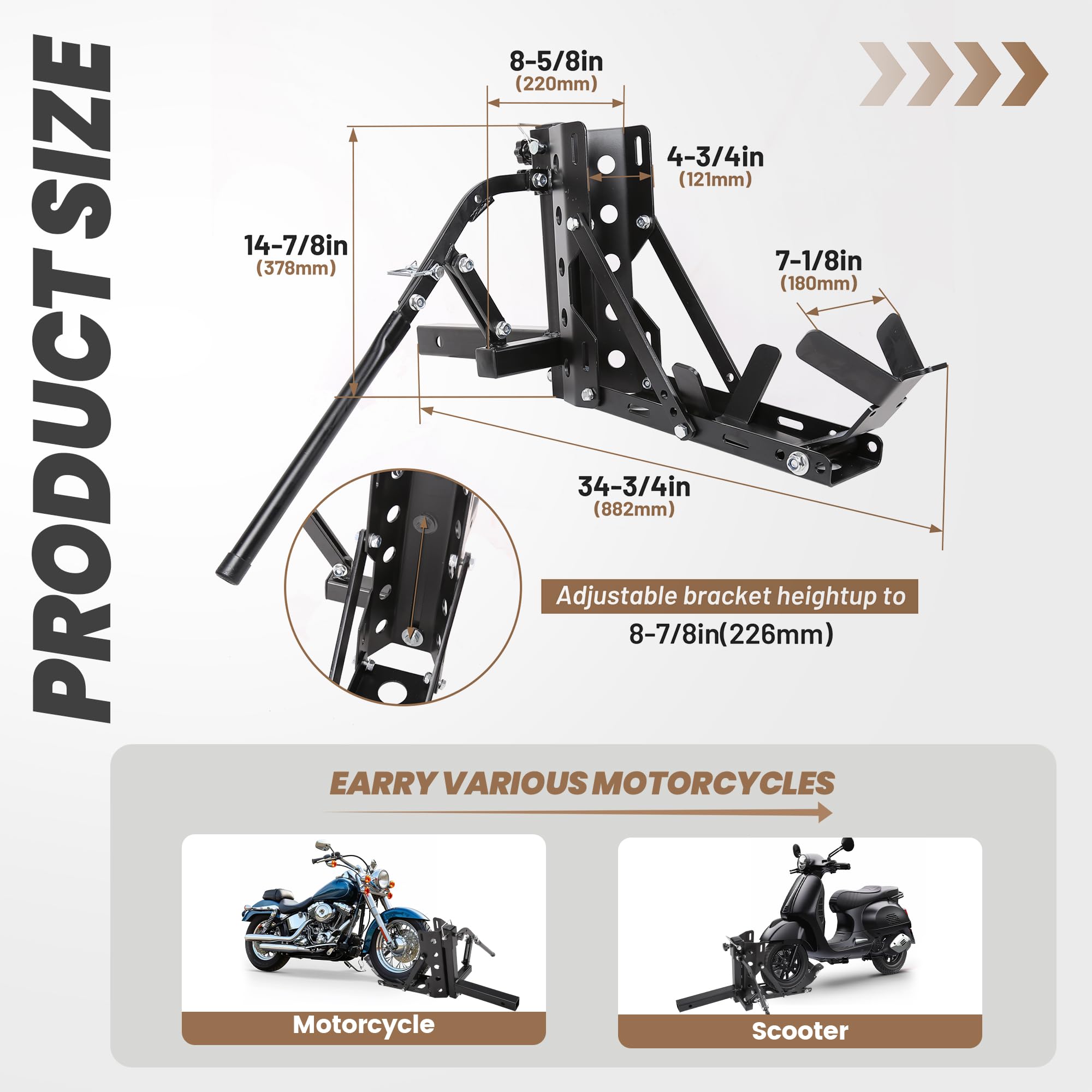 KUAFU 800LBS Motorcycle Trailer Hitch Scooter Hitch Carrier Tow Dolly Hauler Hitch 2'' Tow Receiver Mount Rack