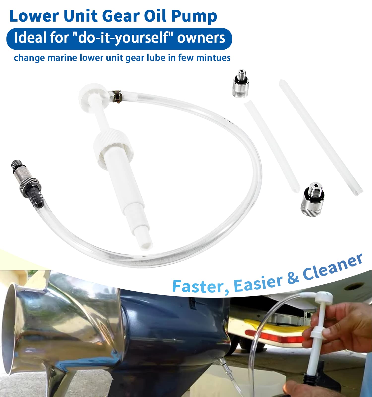 Manual Lower Unit Gear Oil Pump Kit With 8 Mm/10 Mm Generic Metal Adapter, Standard Quart Bottle Gear Lube Fluid Transfer Pump,