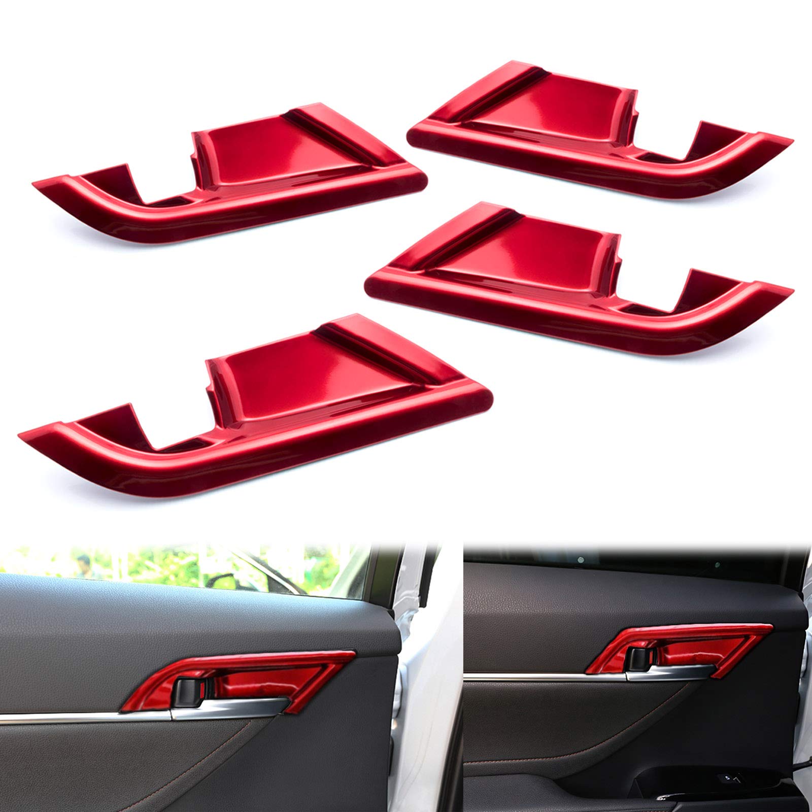 Xotic Tech Interior Car Door Handle Bowl Cover Trim, Glossy Red, Compatible With Camry 2018-2024