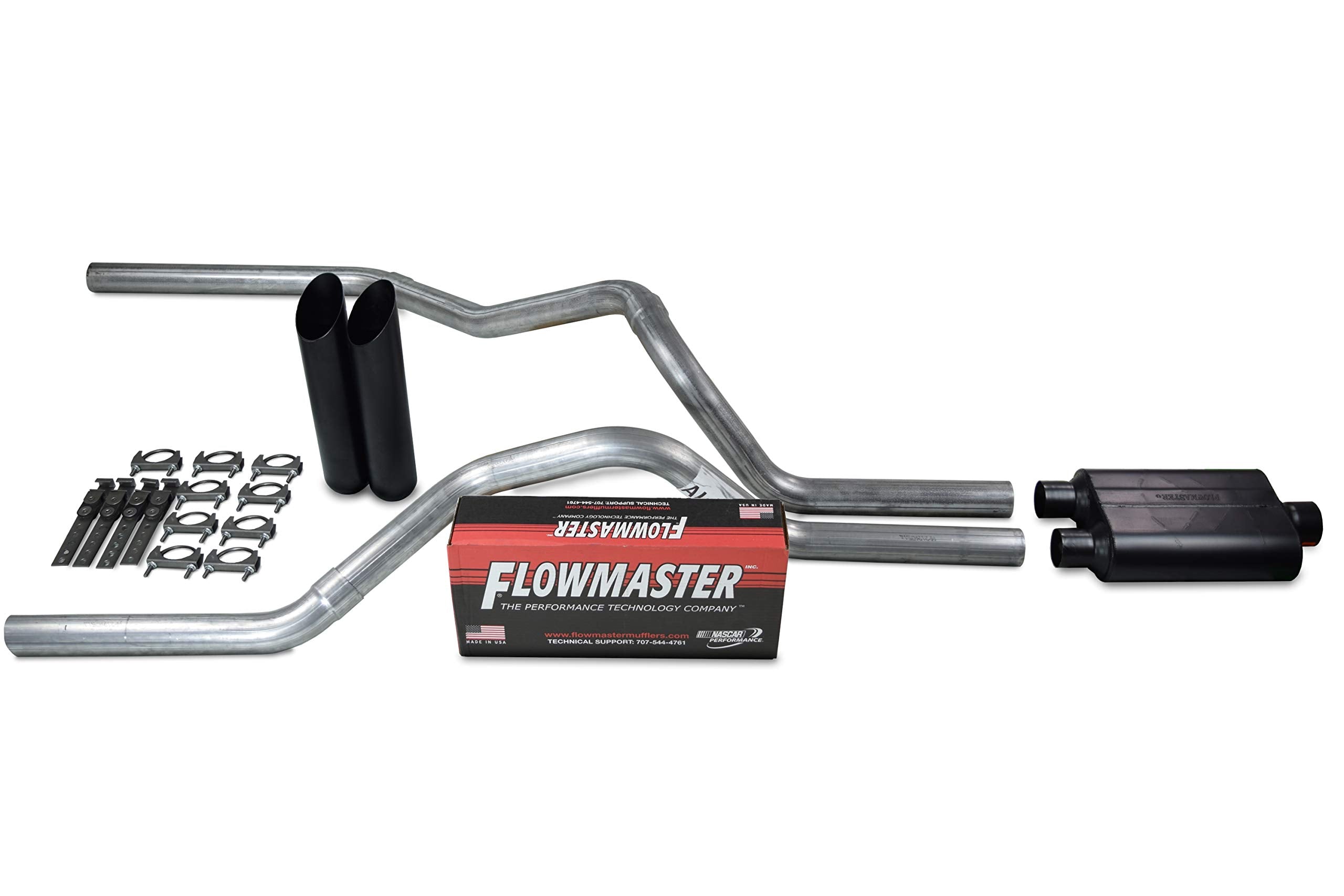 Truck Exhaust Kits - Shop Line Dual Exhaust System 2.5 Inch Aluminized Pipe Flowmaster 40 Series Black Tips