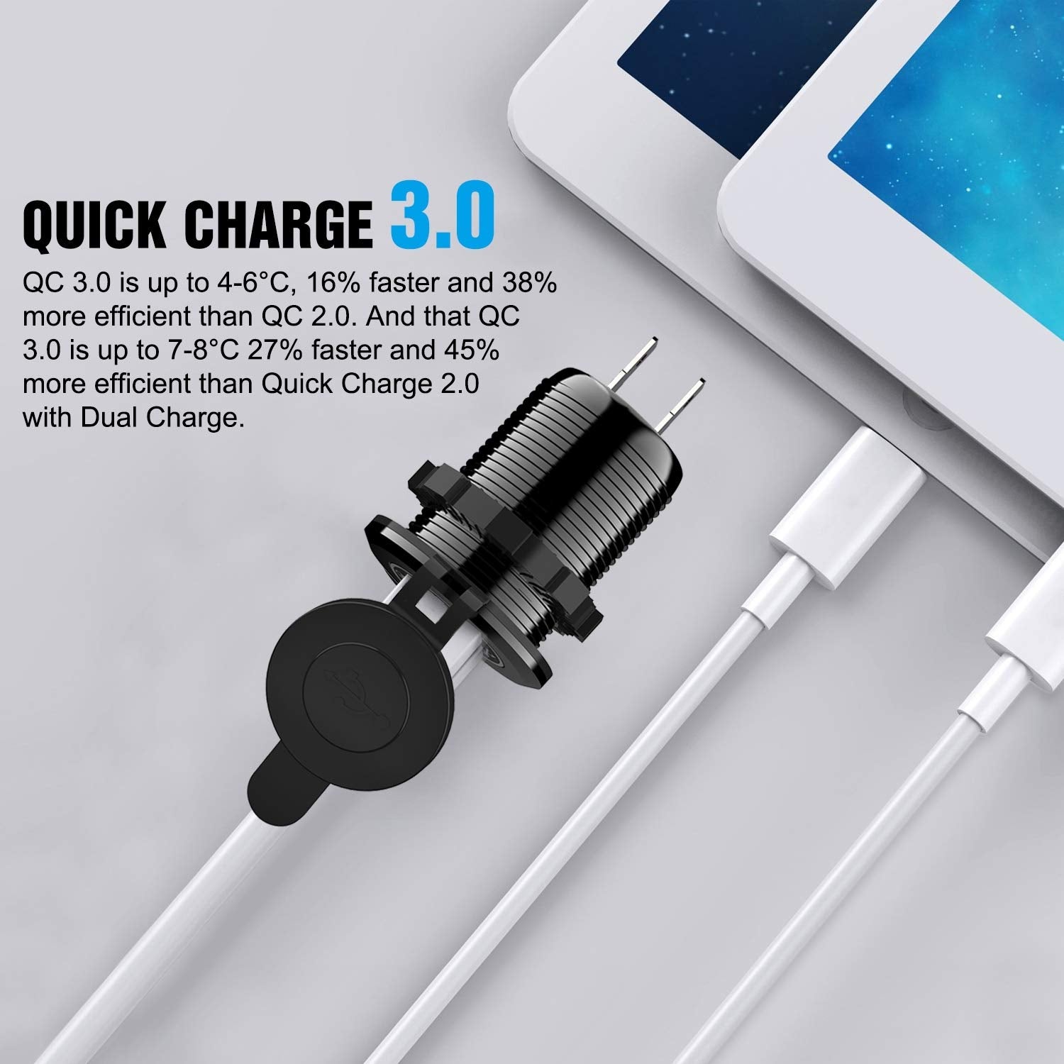 Nilight - 90103A Dual Usb Port Qc 3.0 Fast Charging Hubs Usb Charger Socket Power Outlet 2.1A & 2.1A X2 For Car Boat Marine Rv M