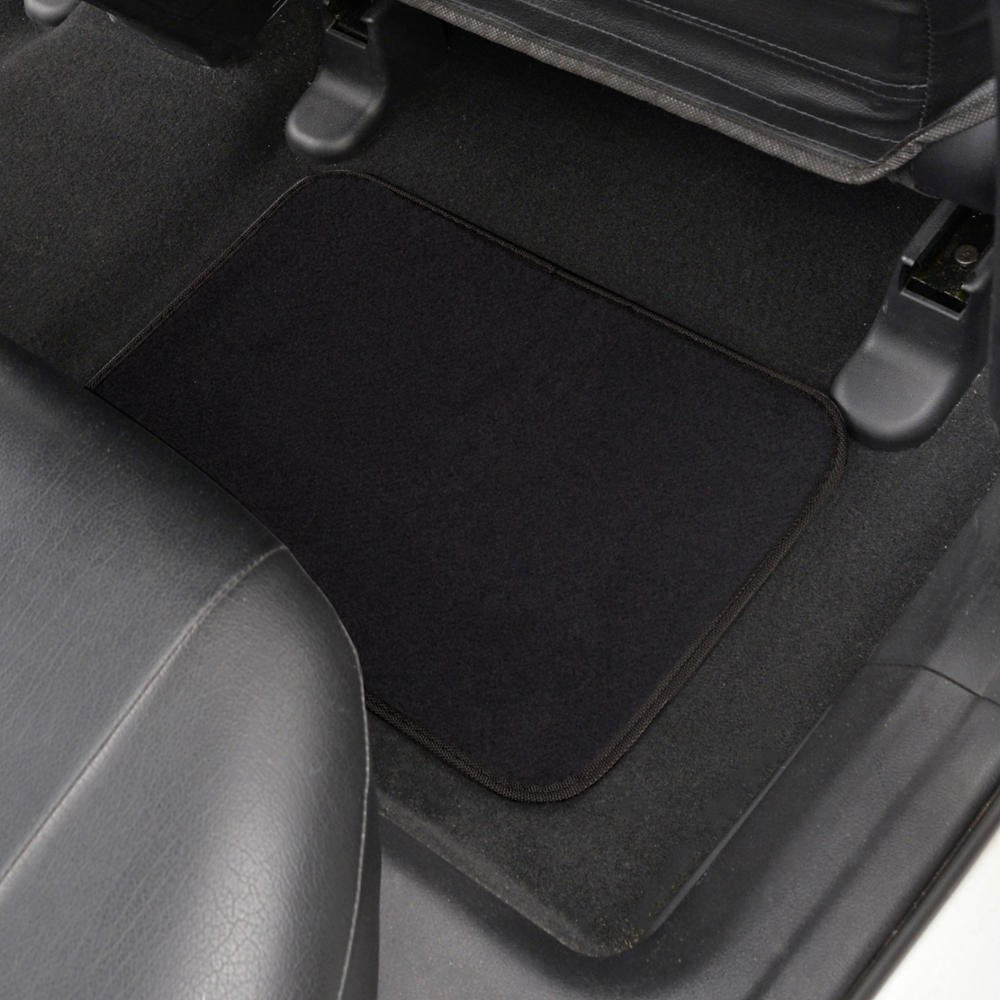 Premium 4Pc Set Of Carpet Car Floor Mats With Vinyl Safety Heel Pad For Car, Truck, Suv, Coupe Sedan, Black (Mt-100-Bk)