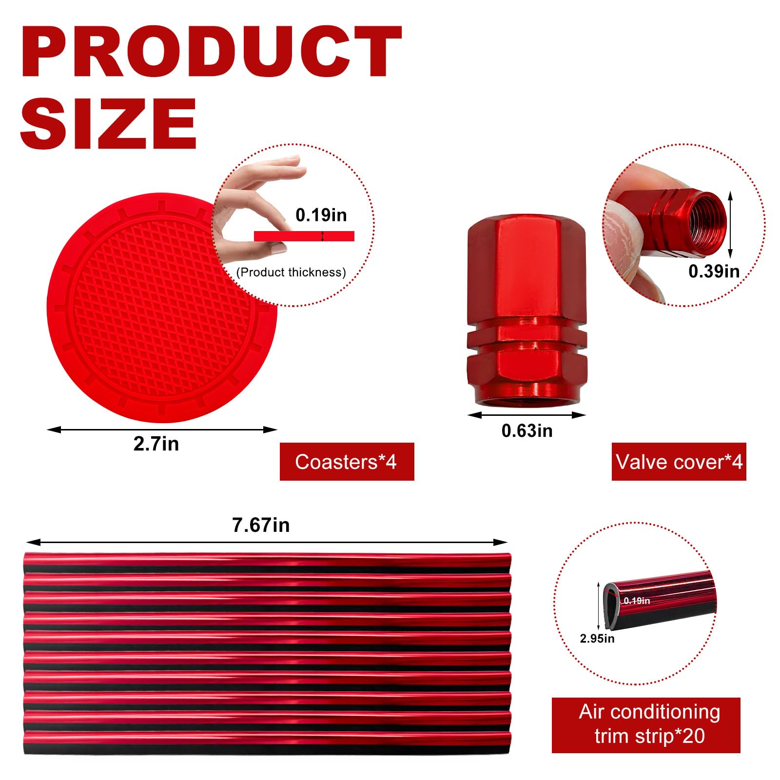 Yourkar 28 PCS Car Interior Parts Set, Decorative Auto Air Conditioning Trim Strip & Hex Auto Tire Stem Cover, Universal Anti-Sl