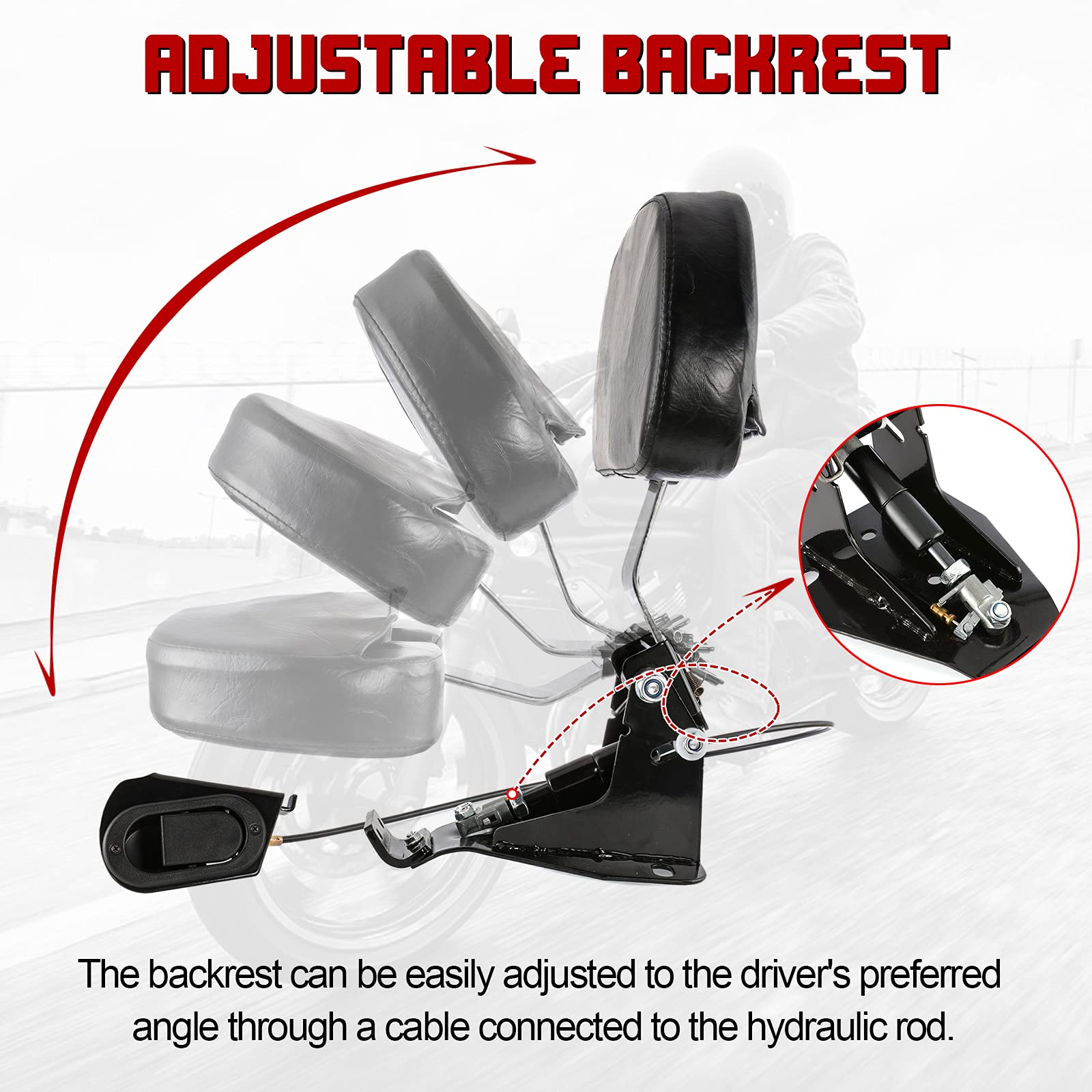 INNOGLOW Motorcycle Adjustable Driver Backrest Rider Backrest with Chrome Mount Kit for Harley Touring Electra Glide Road Glide