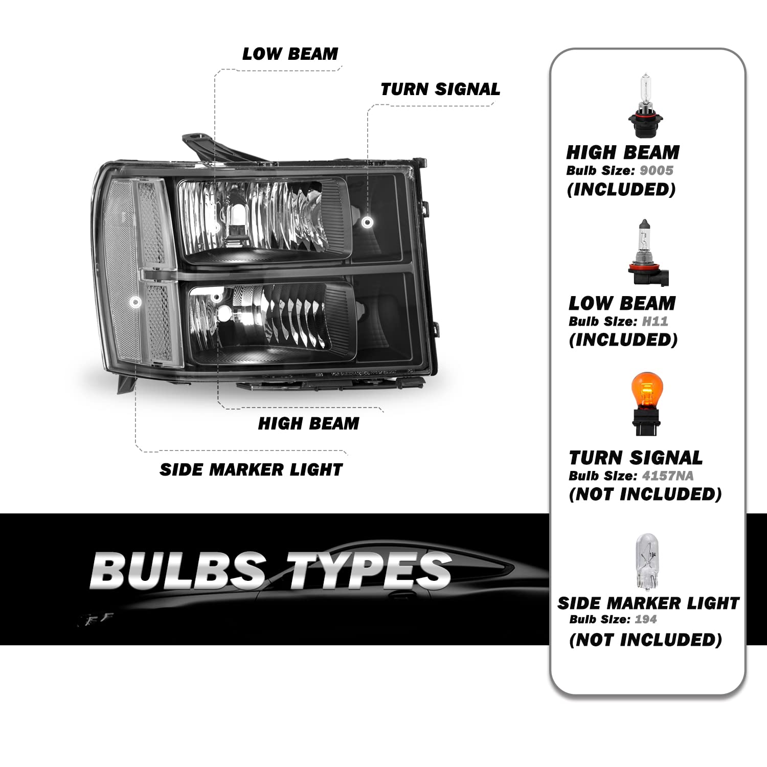 Sockir Halogen Headlight Assembly Bulbs Included Compatible With Gmc 2007-2013 Sierra 1500/2007-2014 Sierra 2500Hd 3500Hd / 09-1