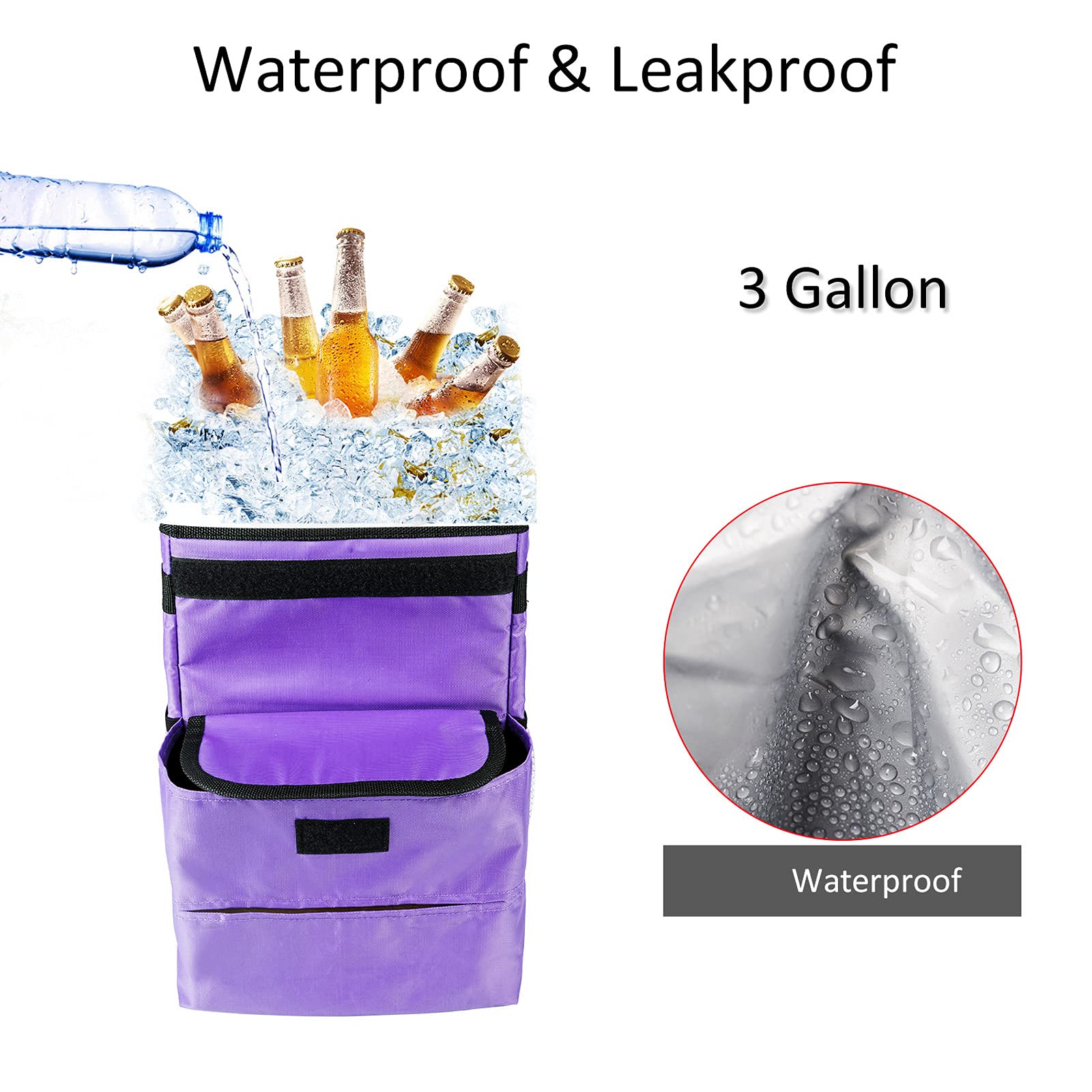 Gpusfak Car Trash Can Foldable Garbage Bin Leakproof 3 Gallons Purple