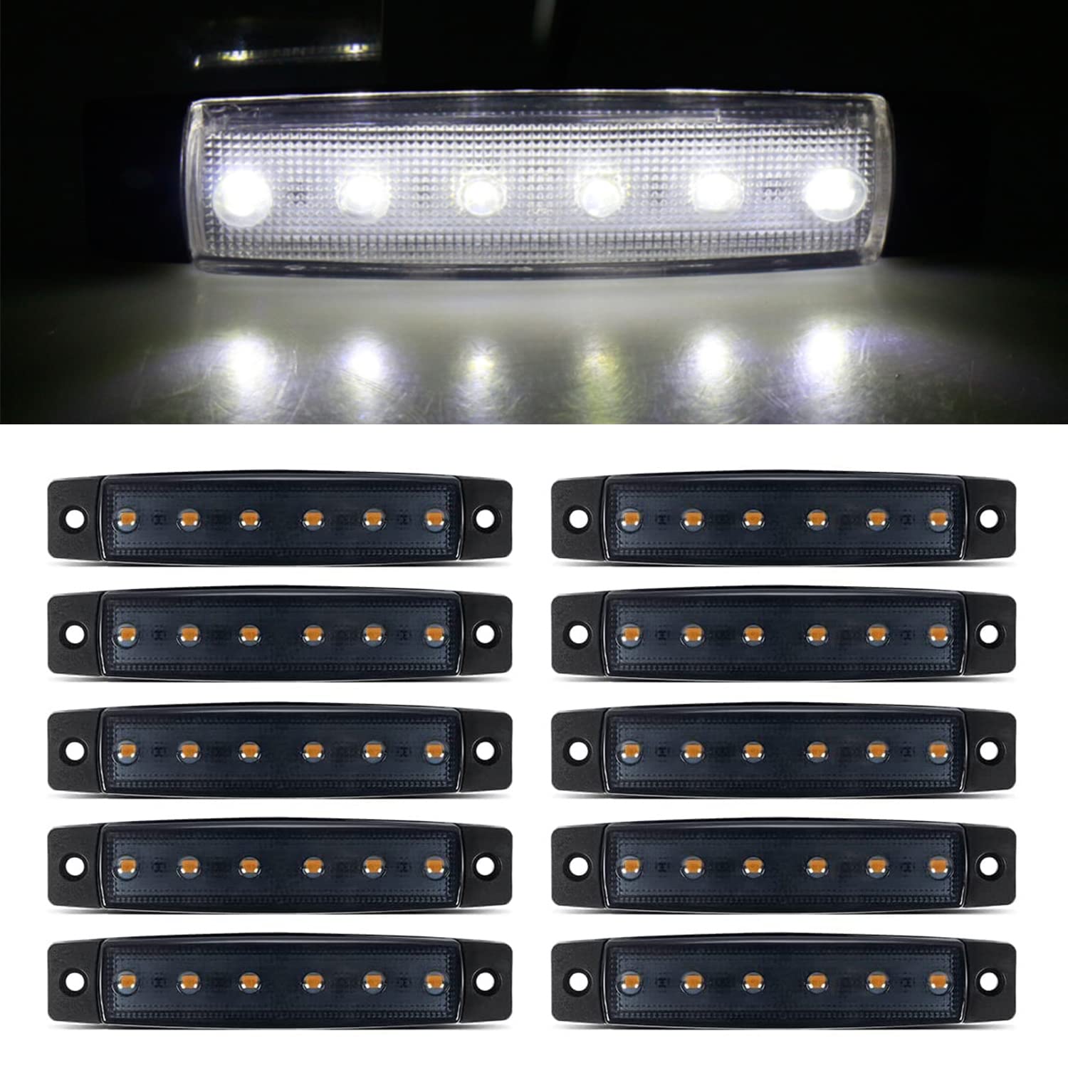 10Pack 12V Smoked White Led Trailer Marker Lights 3.8 '' Side Marker Clearance Light Bar Front Rear Signal Indicator Light Strip