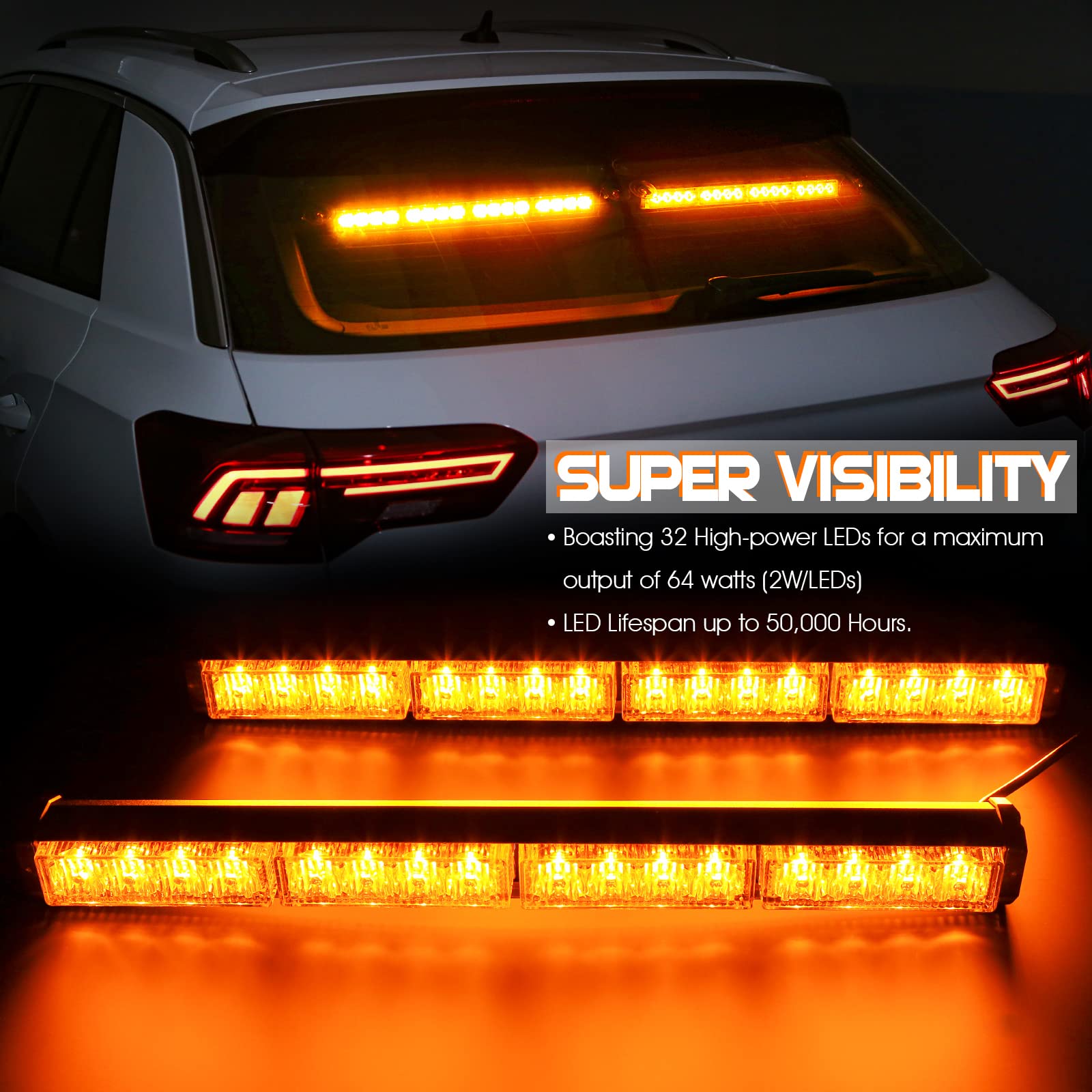 Booyu 2 In 1 Traffic Advisor Light Bar W/Digital Display Controller Windshield Led Emergency Strobe Visor Interior Safety Warnin