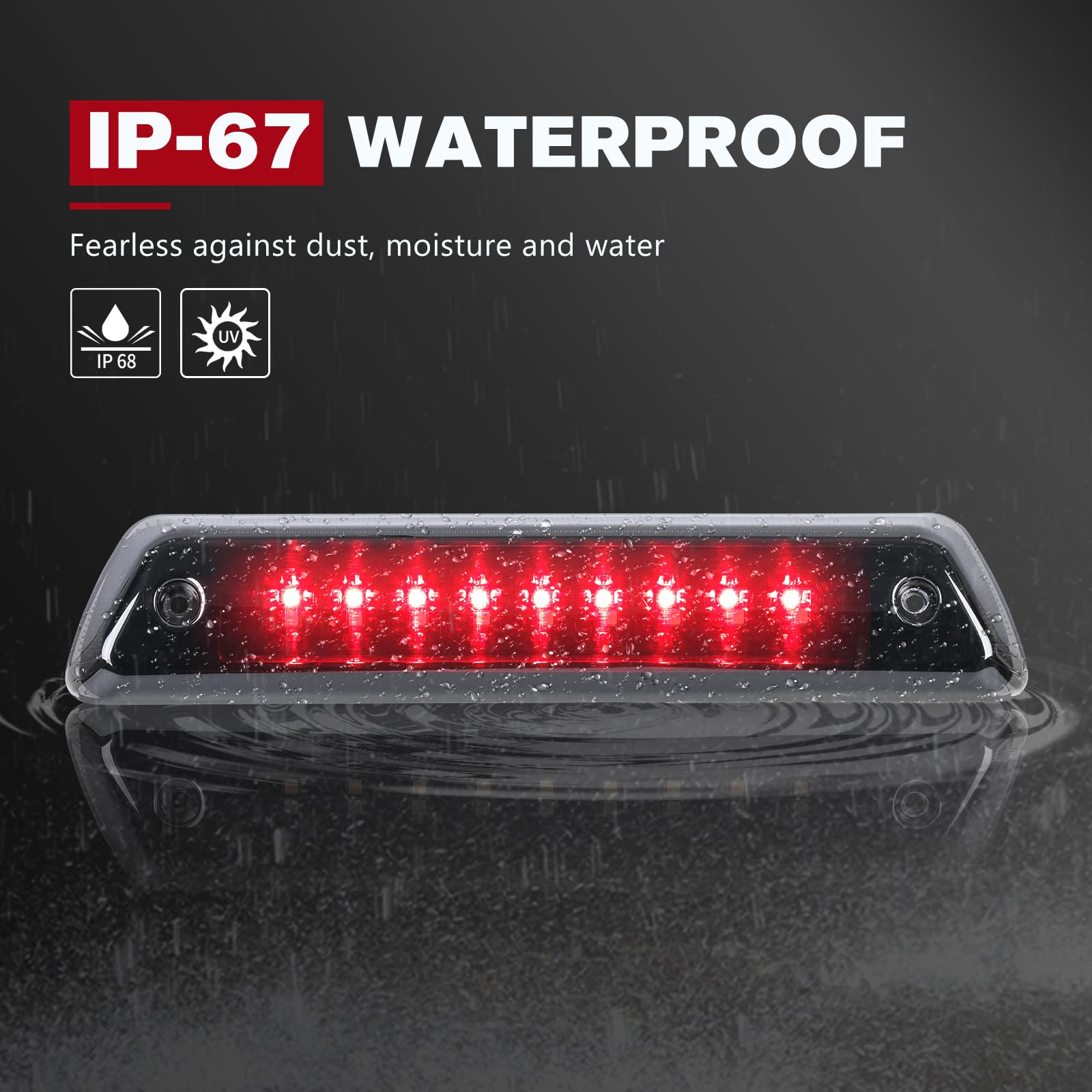 FIERYRED Third Brake Light - Smoked, IP67 Waterproof, Compatible with 2009-2014 Ford F150, Black Plastic