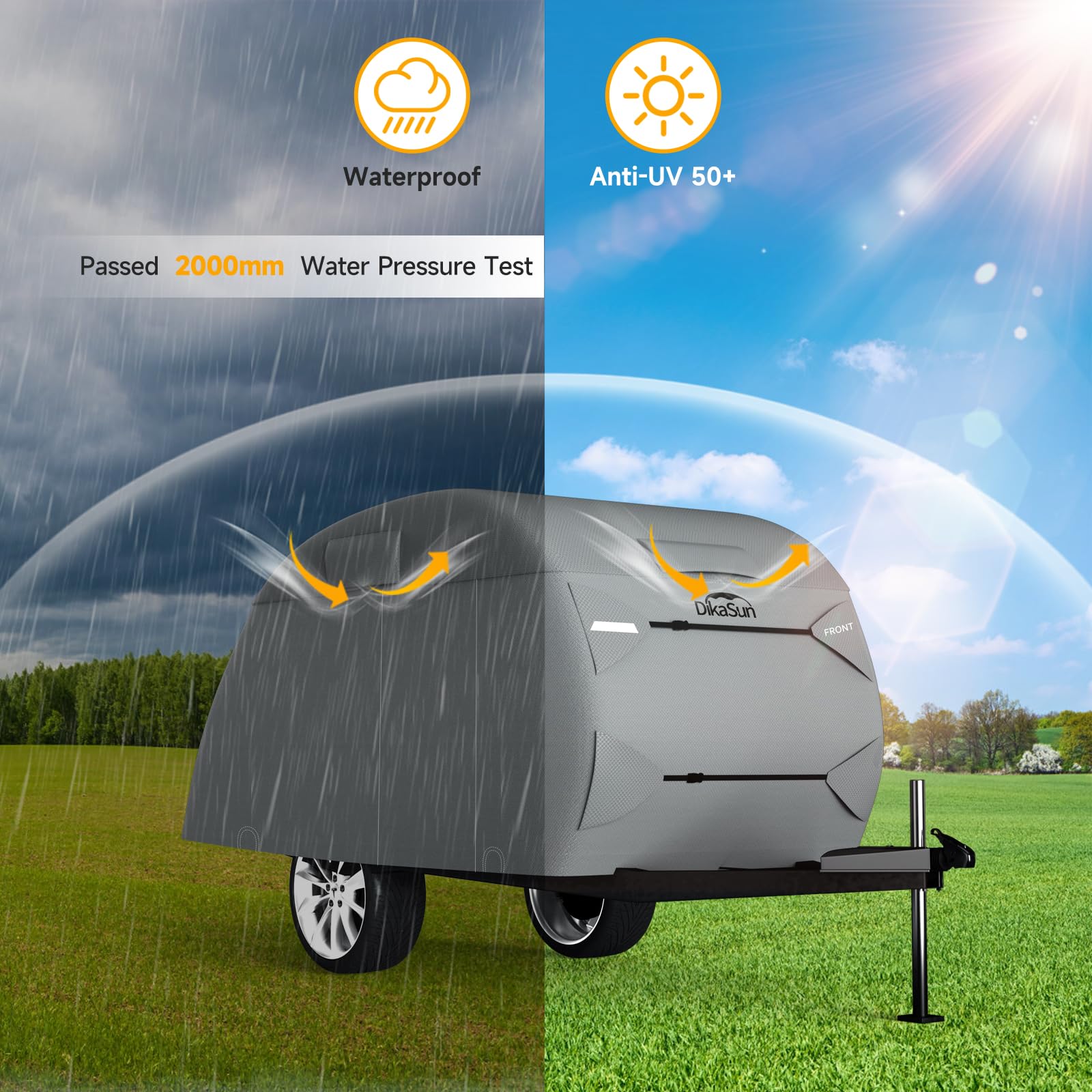 Teardrop Trailer Cover, 7 Layers Waterproof Camper Cover (Fits 5' - 8' Trailers), Tear-Resistant Travel Trailer Cover For Forest