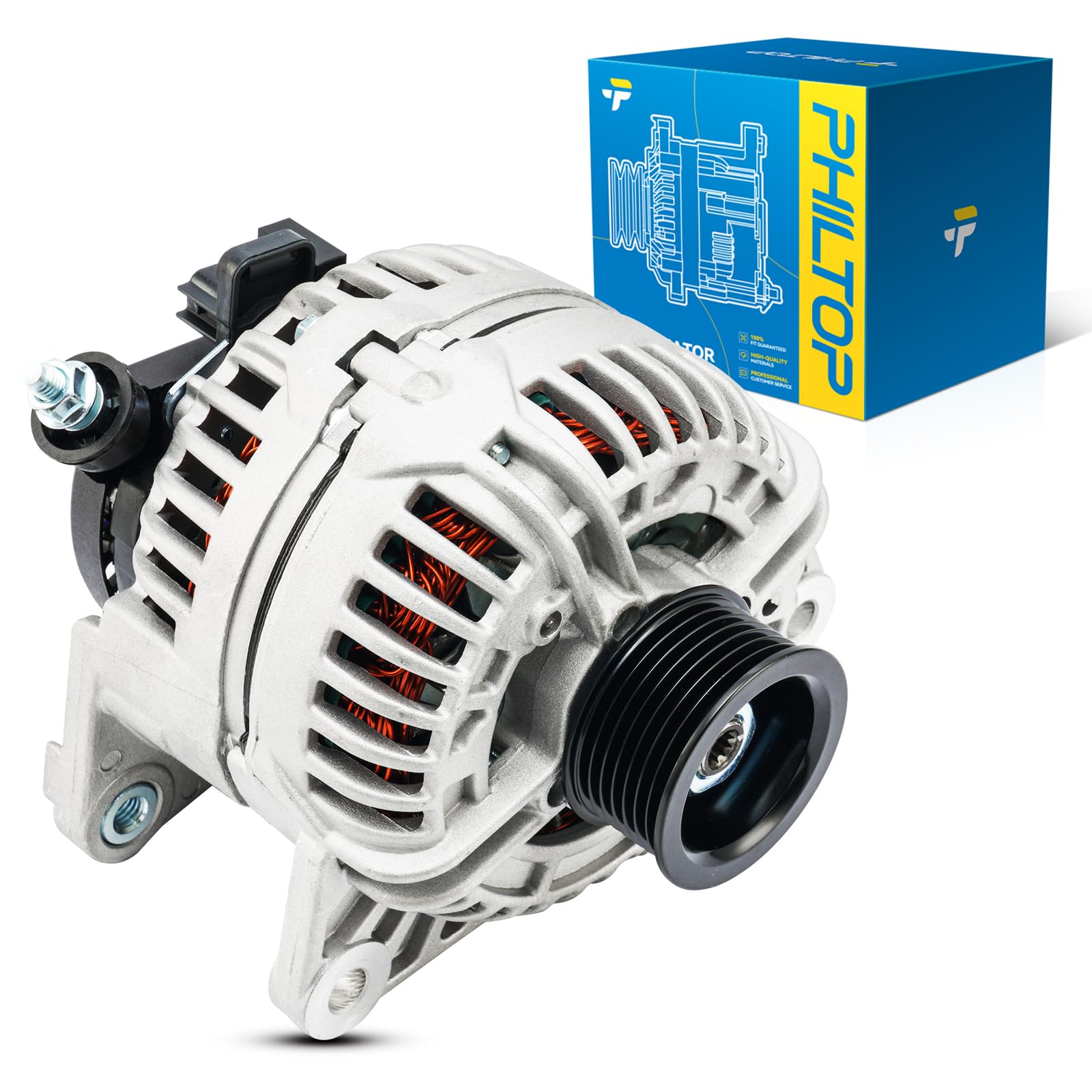 PHILTOP Alternator Compatible with Ram 1500 Ram 2500 Ram 3500 2007-2008 5.7L High Amp Alternators Replace 11233N 12V 136Amp CW S