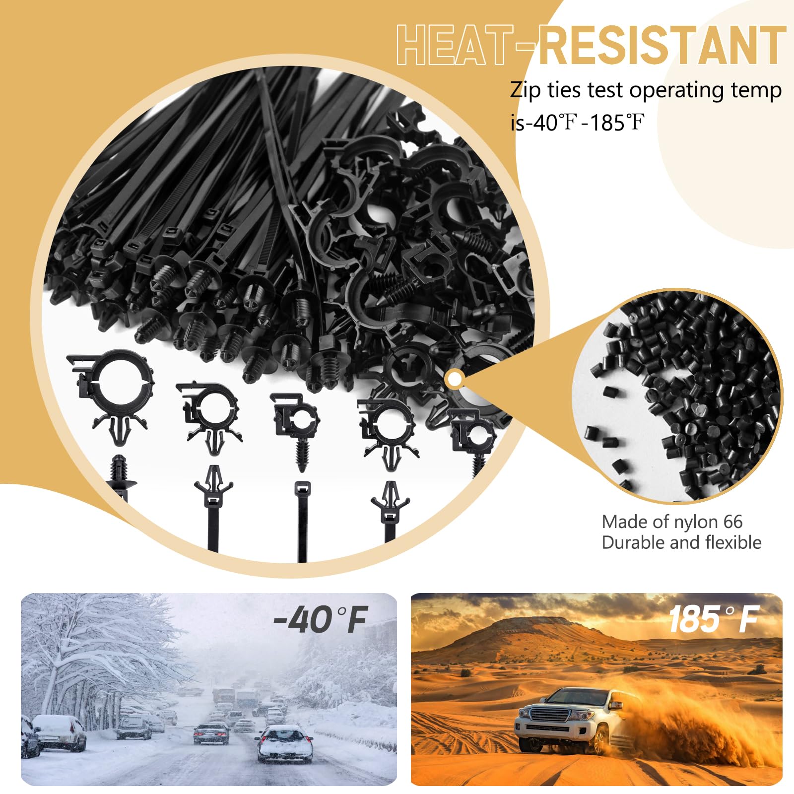 UNIGT 150pcs Push Mount Cable Zip Tie with Car Wire Loom Routing Clips, Universal Compatible with GM Ford Trucks Cars Sedan UTV